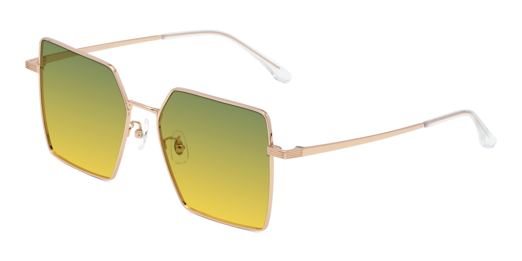Angle of La Villa in Rose Gold with Green / Yellow Gradient Lenses