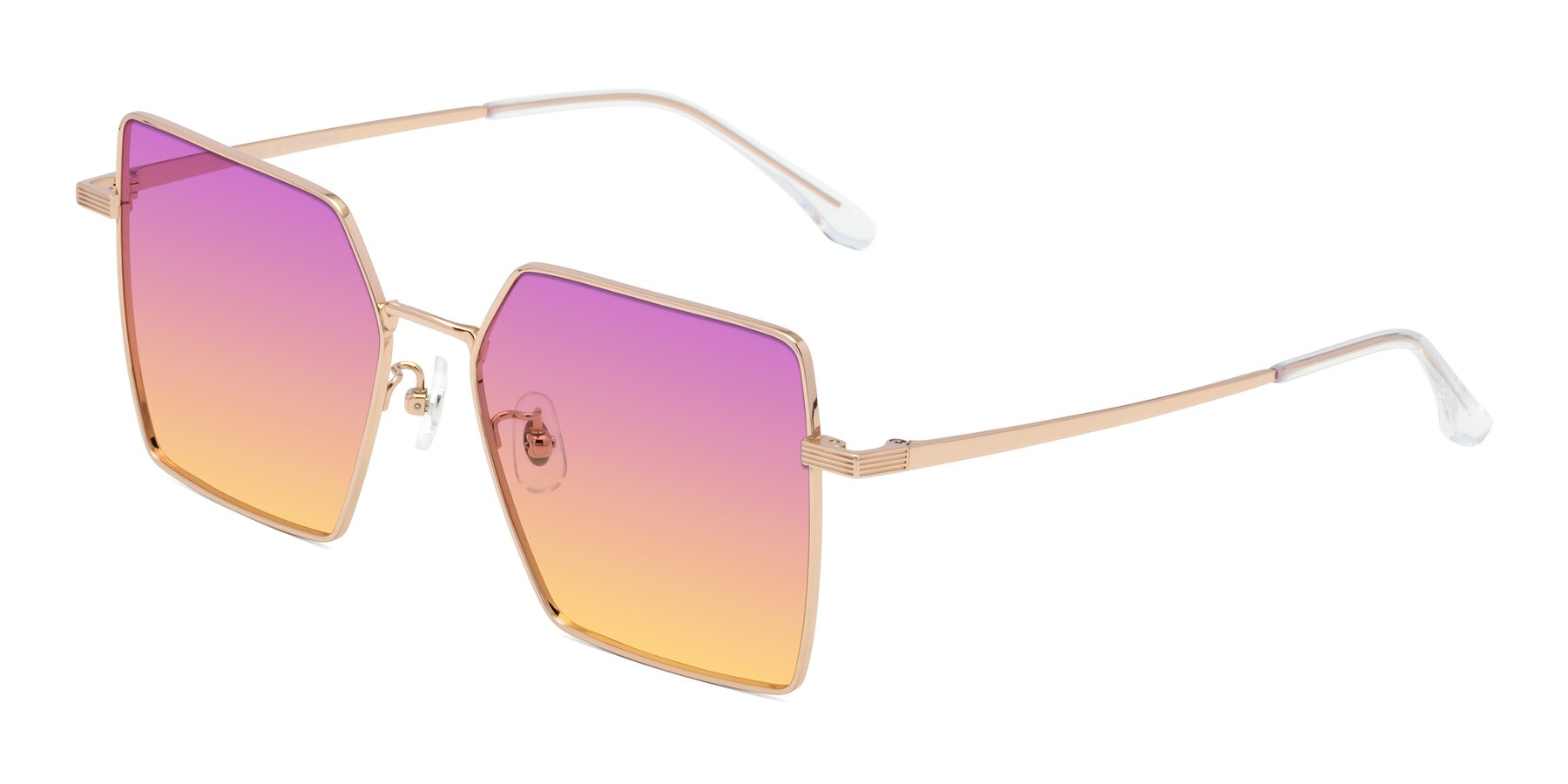 Angle of La Villa in Rose Gold with Purple / Yellow Gradient Lenses