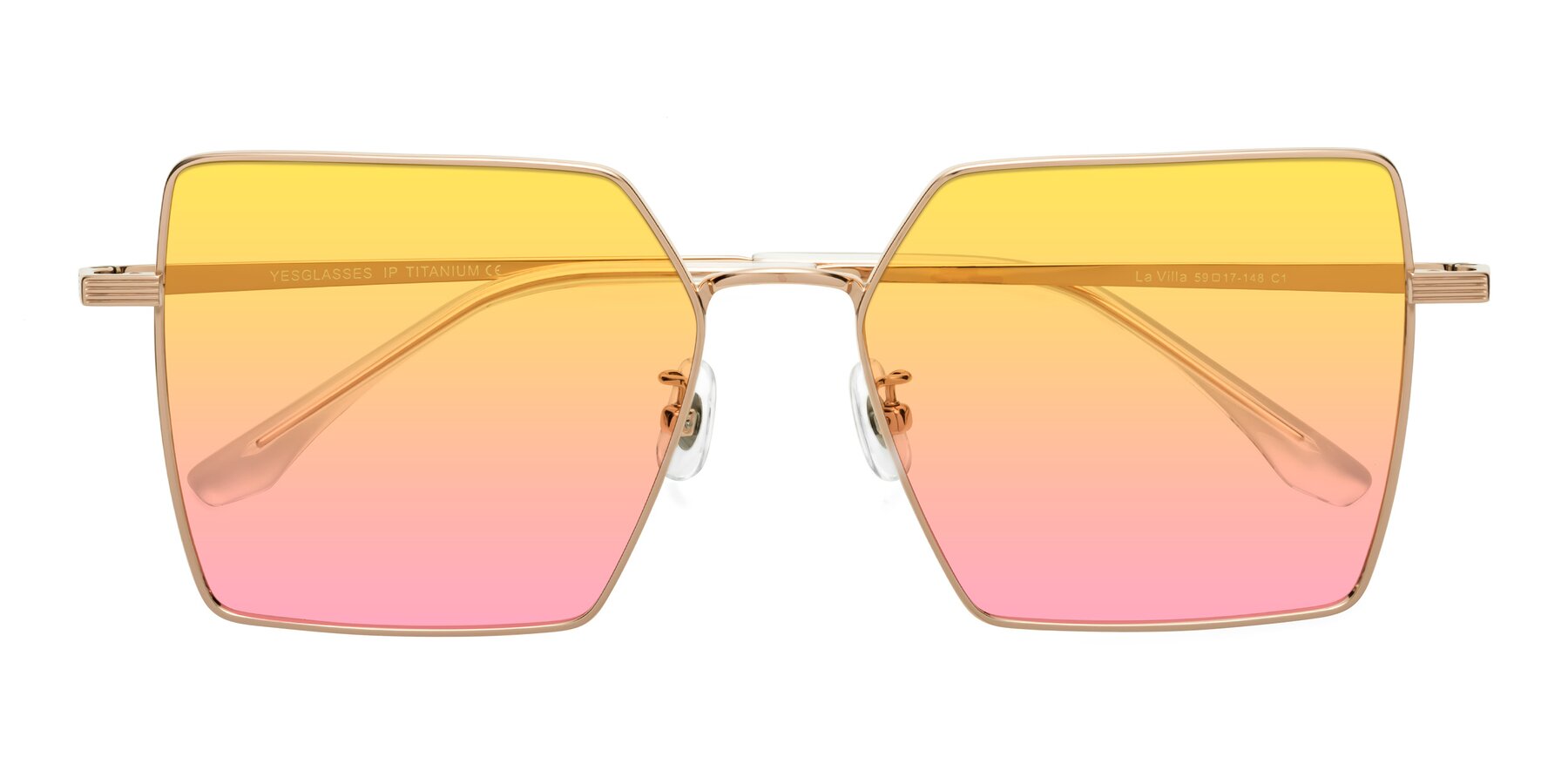 Folded Front of La Villa in Rose Gold with Yellow / Pink Gradient Lenses