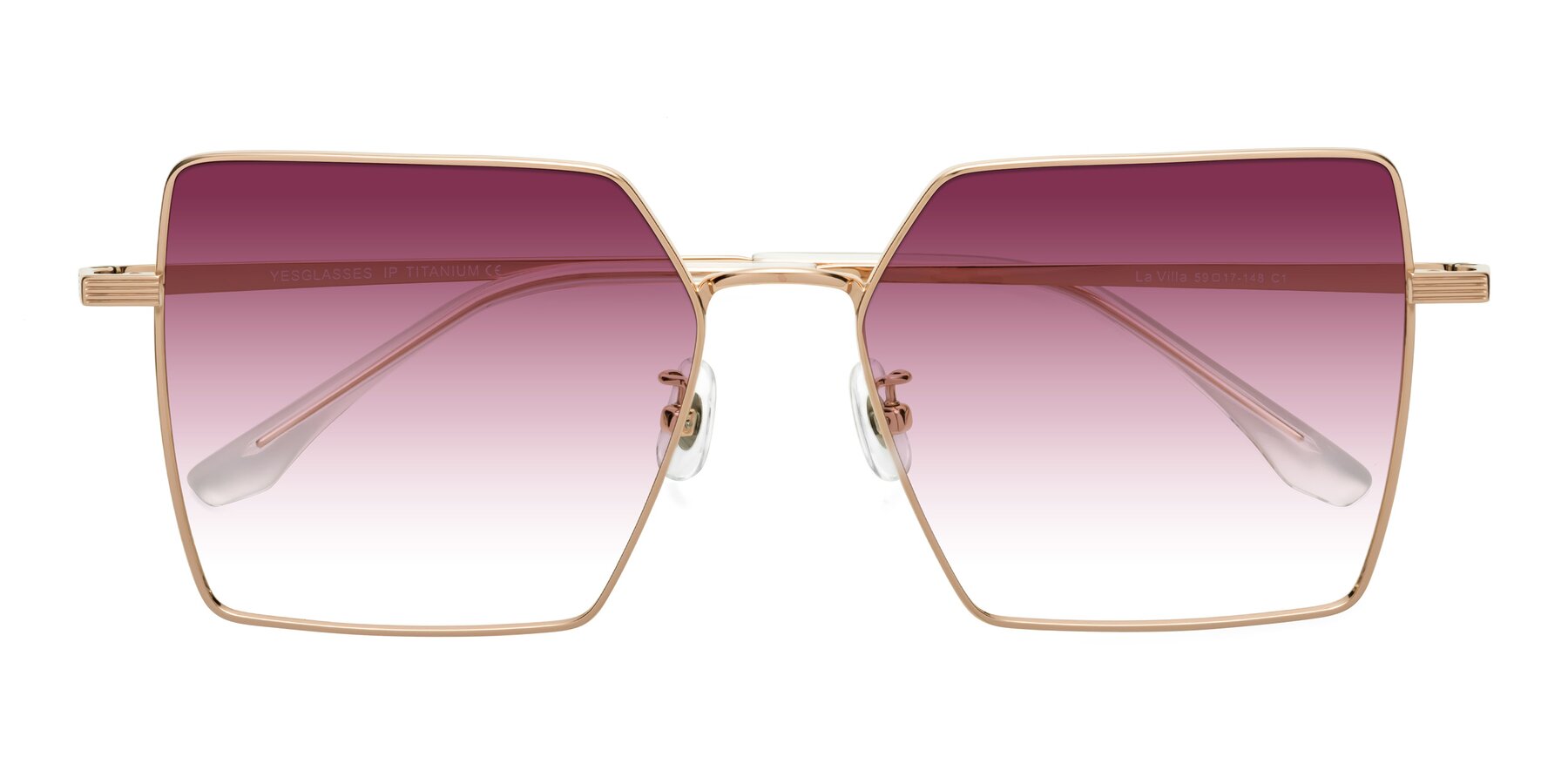 Folded Front of La Villa in Rose Gold with Wine Gradient Lenses