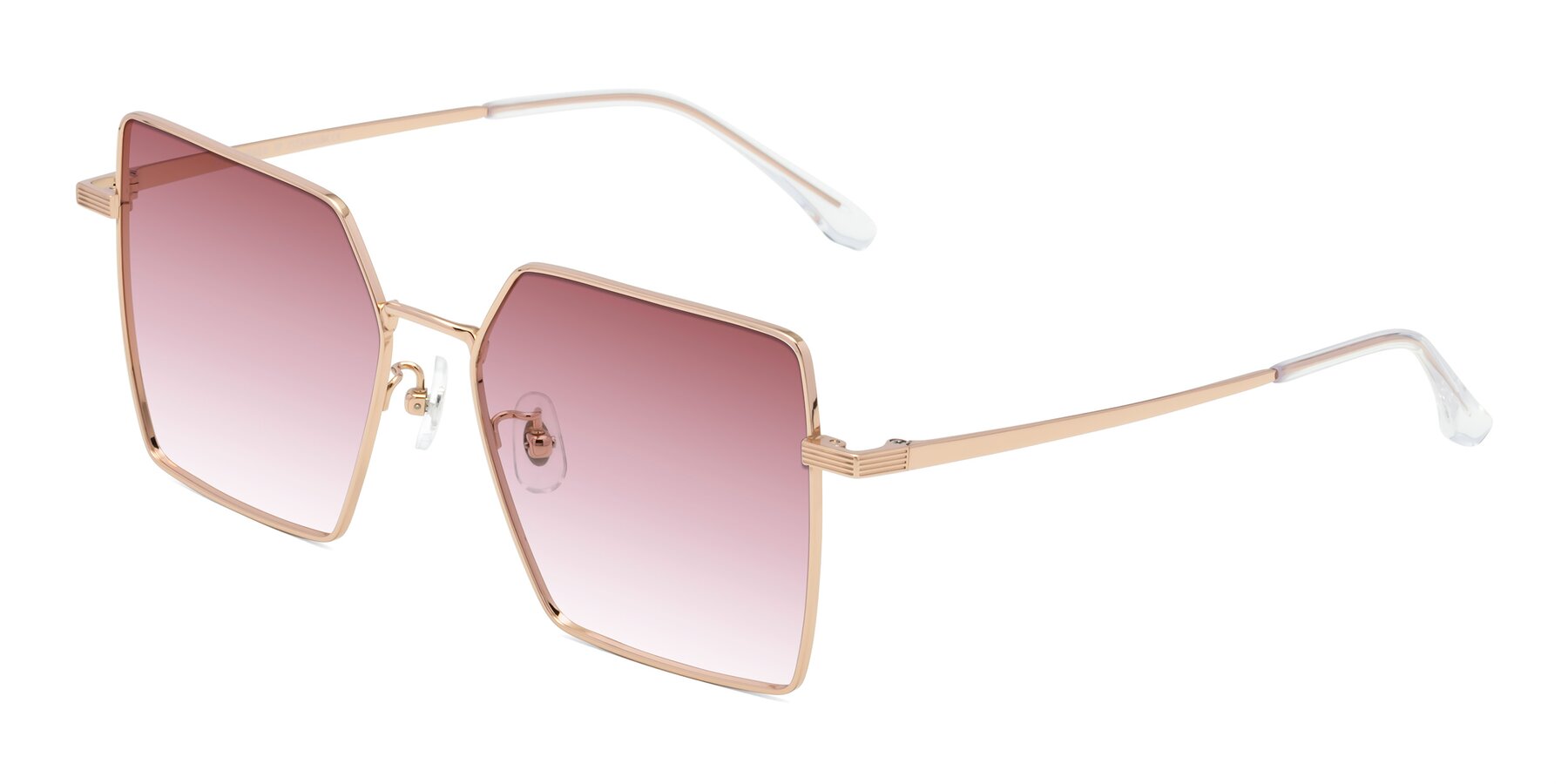 Angle of La Villa in Rose Gold with Garnet Gradient Lenses