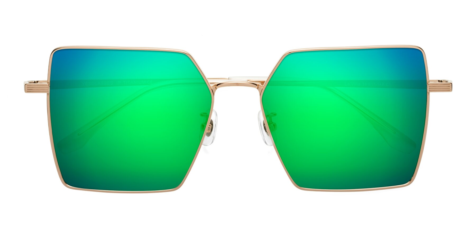Folded Front of La Villa in Rose Gold with Green Mirrored Lenses