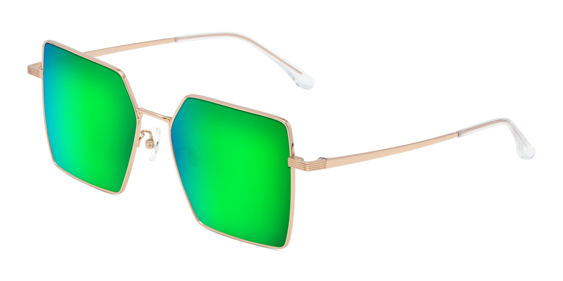 Angle of La Villa in Rose Gold with Green Mirrored Lenses