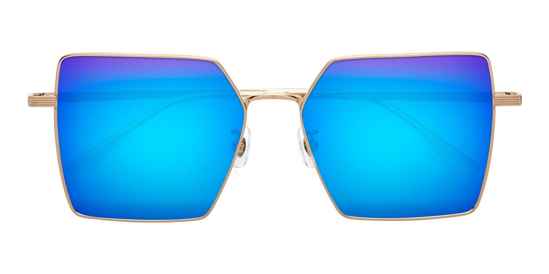 Folded Front of La Villa in Rose Gold with Blue Mirrored Lenses
