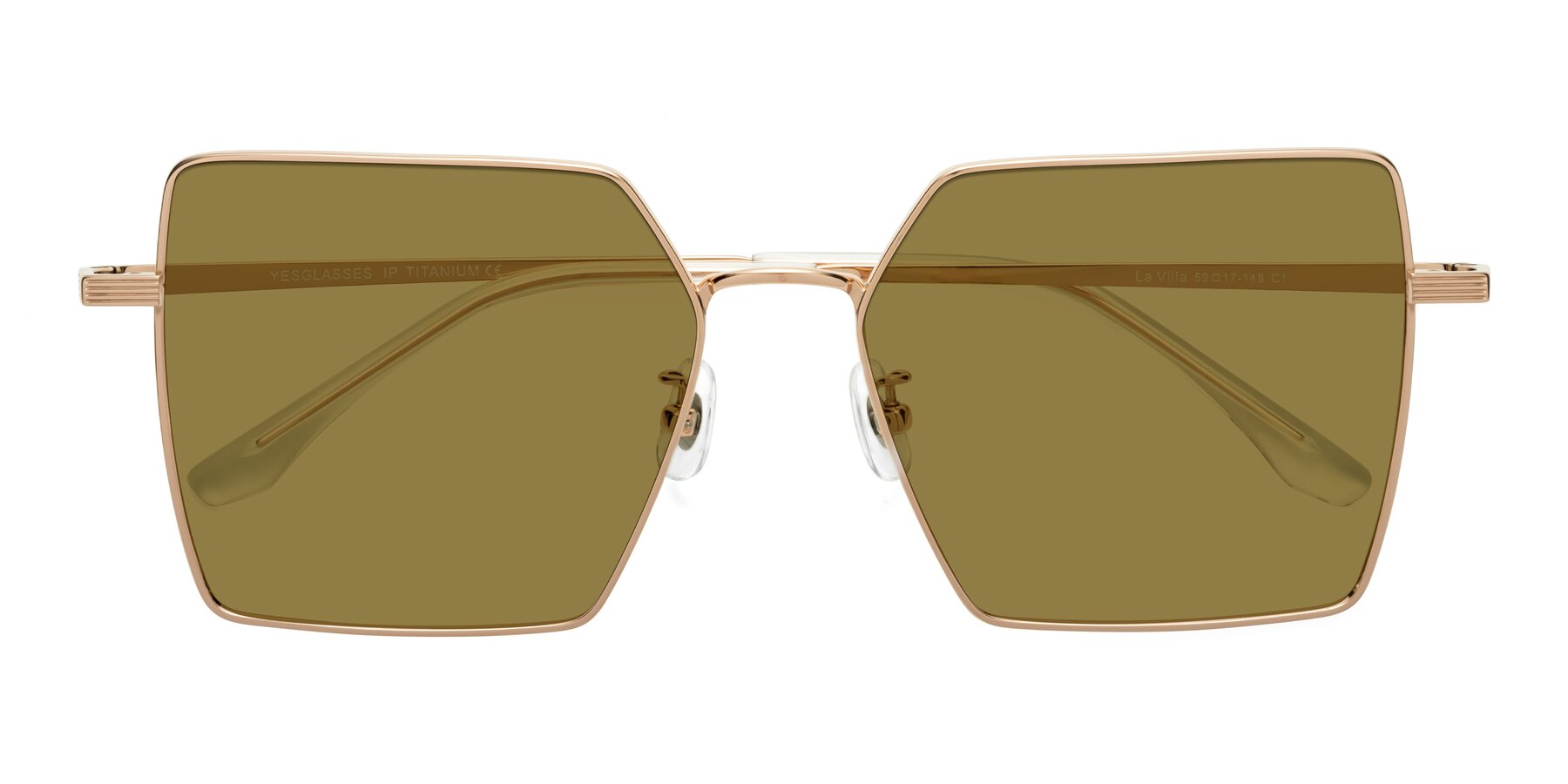 Folded Front of La Villa in Rose Gold with Brown Polarized Lenses