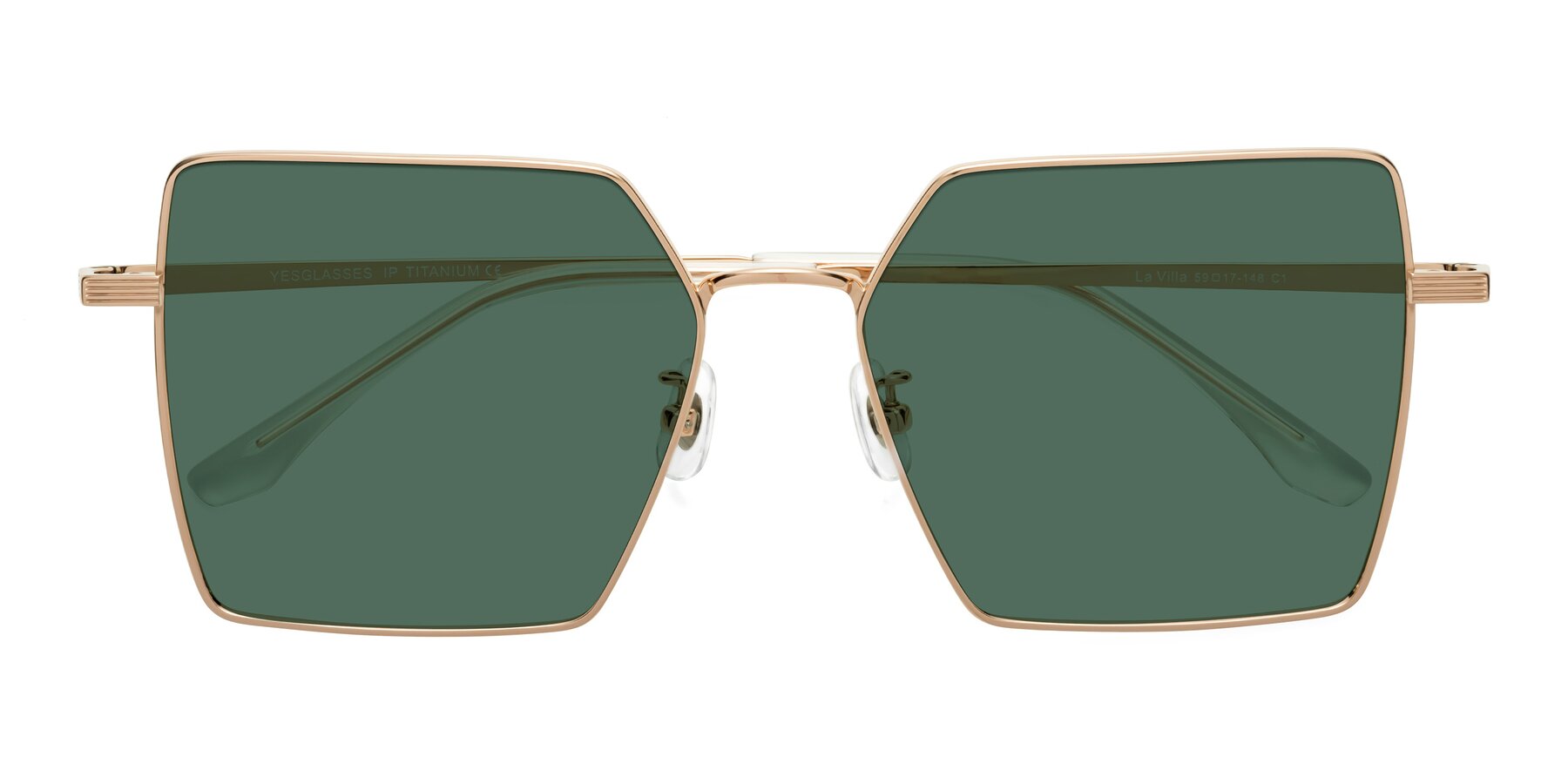 Folded Front of La Villa in Rose Gold with Green Polarized Lenses