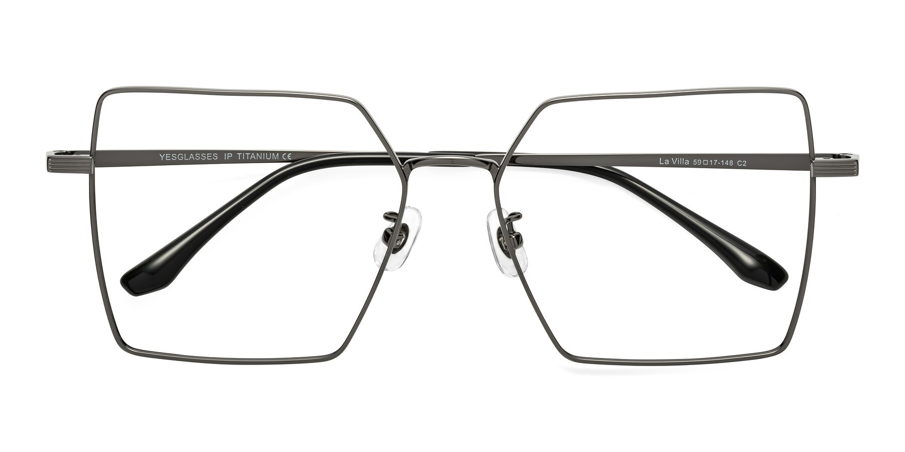 Folded Front of La Villa in Gunmetal with Clear Reading Eyeglass Lenses