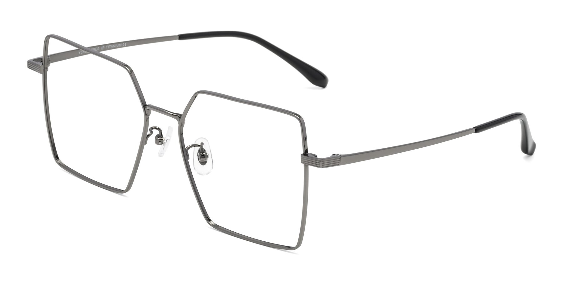 Angle of La Villa in Gunmetal with Clear Reading Eyeglass Lenses