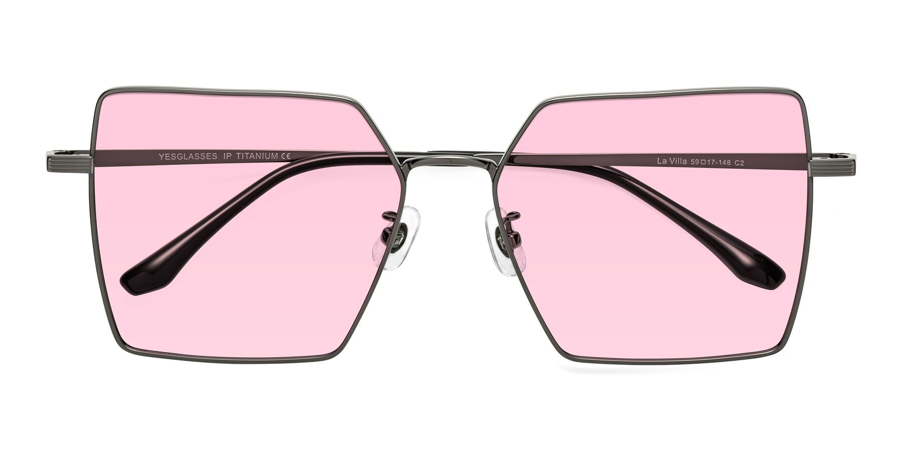 Folded Front of La Villa in Gunmetal with Light Pink Tinted Lenses