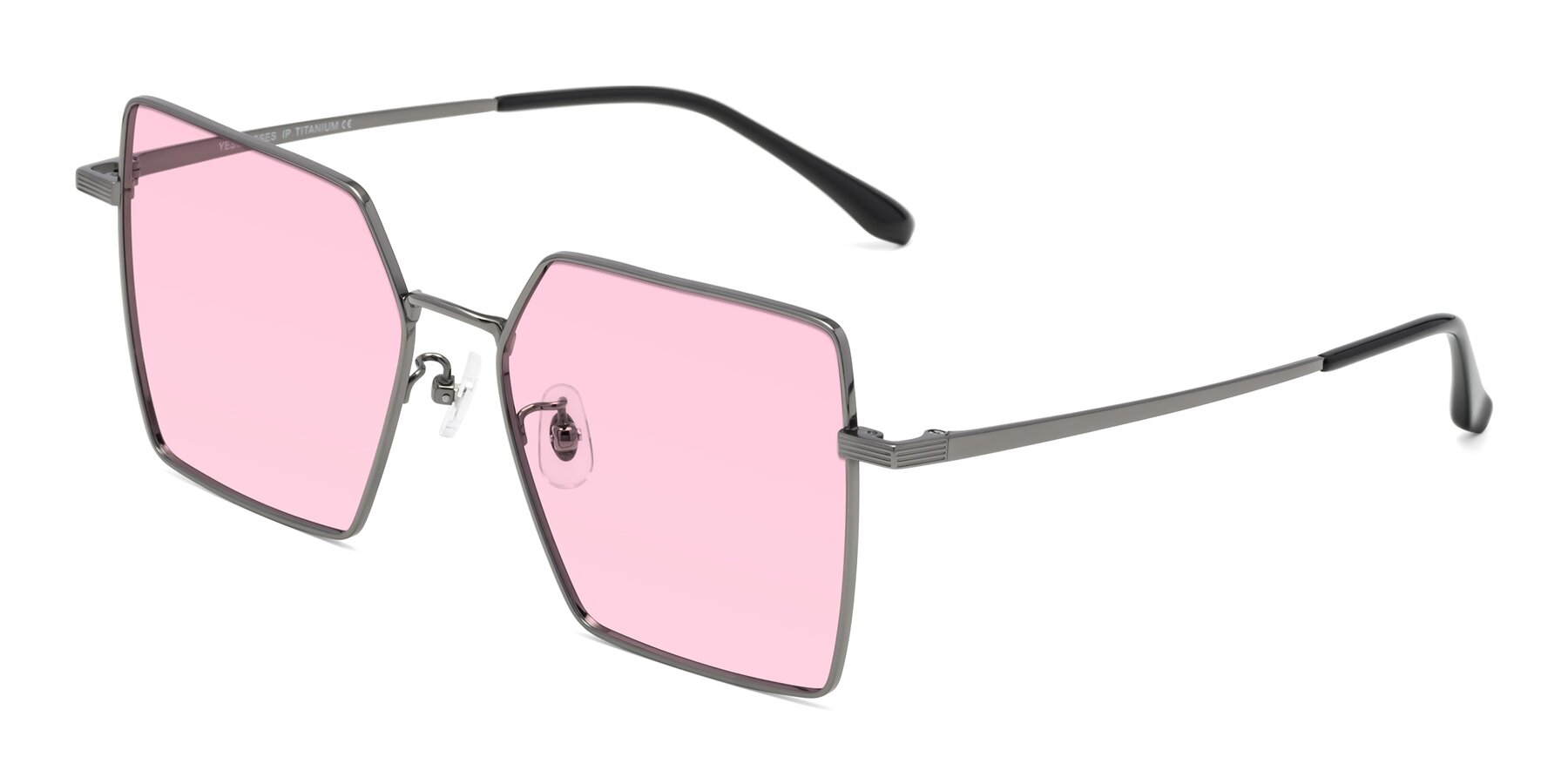Angle of La Villa in Gunmetal with Light Pink Tinted Lenses