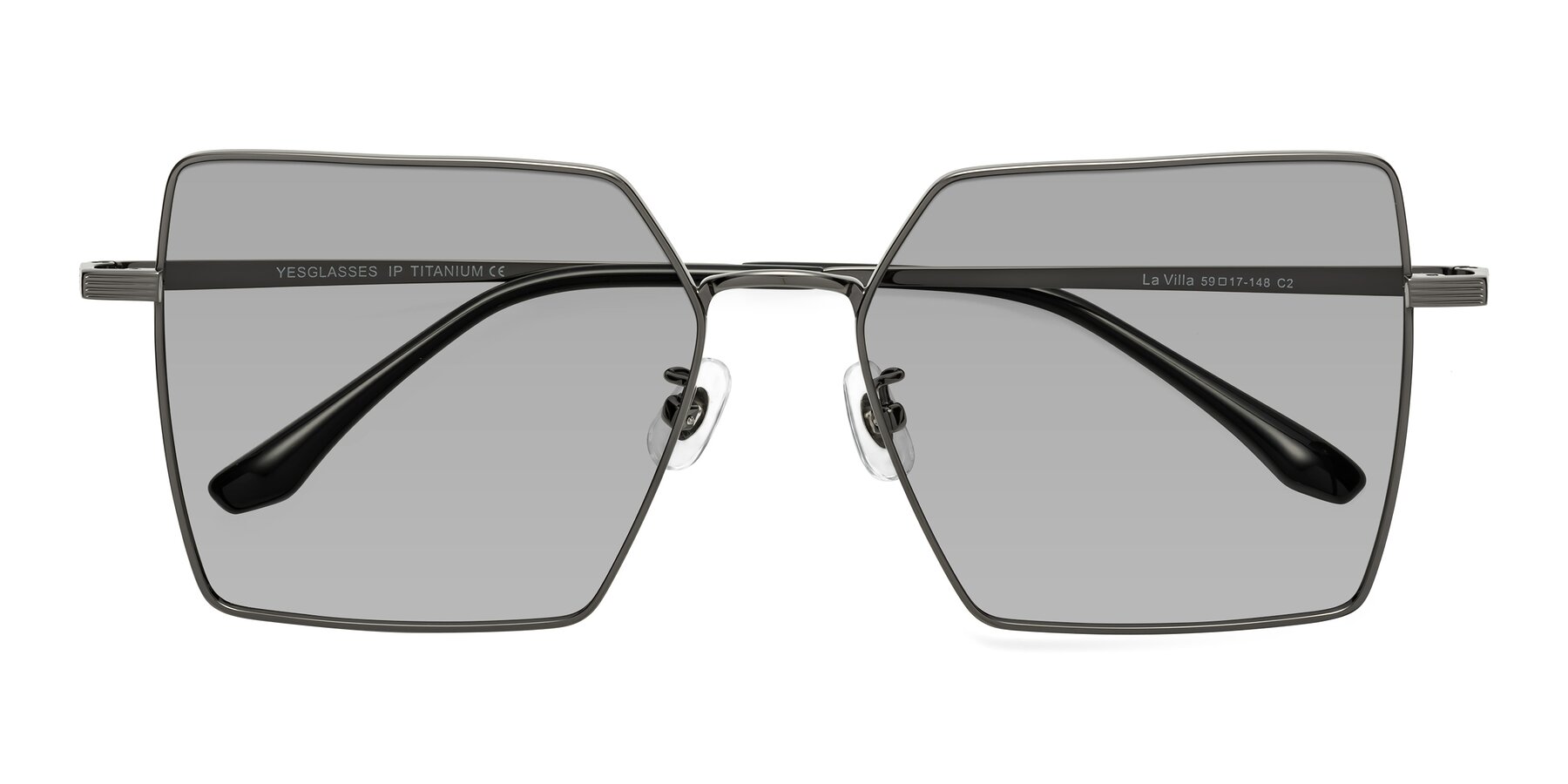 Folded Front of La Villa in Gunmetal with Light Gray Tinted Lenses