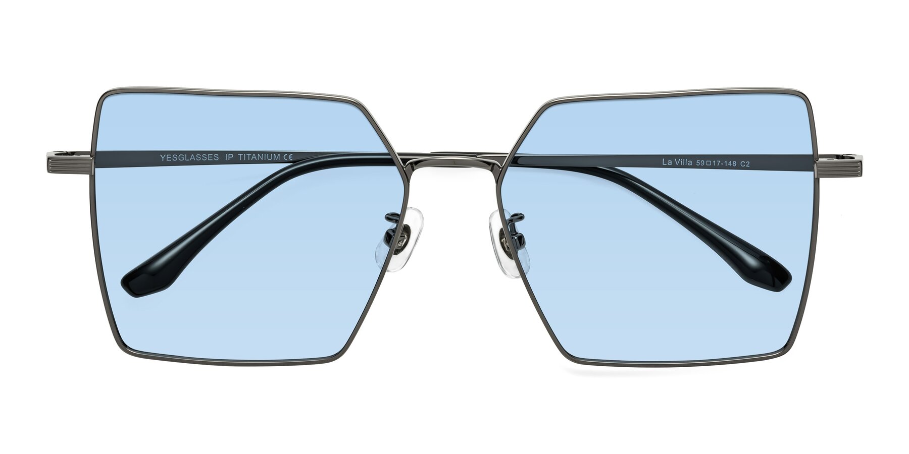 Folded Front of La Villa in Gunmetal with Light Blue Tinted Lenses