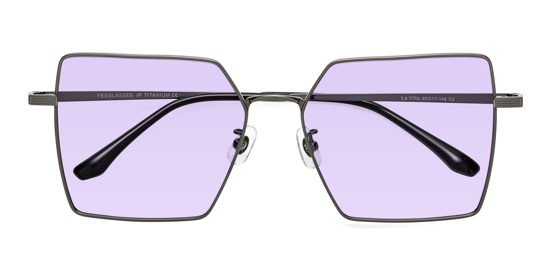 Folded Front of La Villa in Gunmetal with Light Purple Tinted Lenses