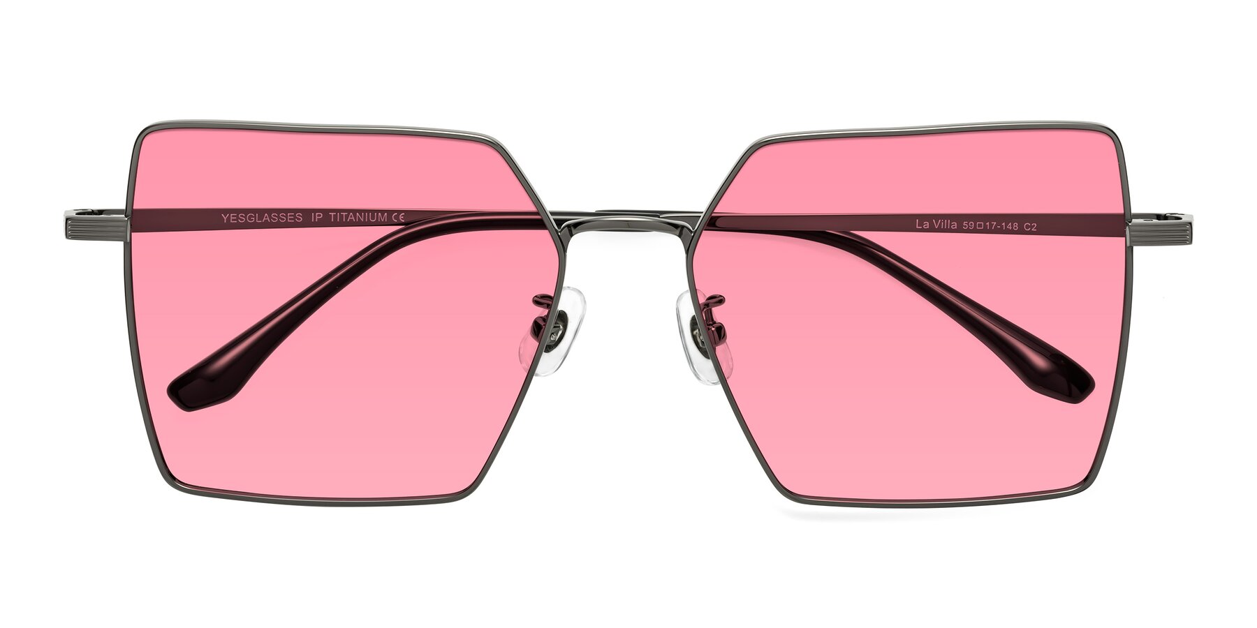 Folded Front of La Villa in Gunmetal with Pink Tinted Lenses