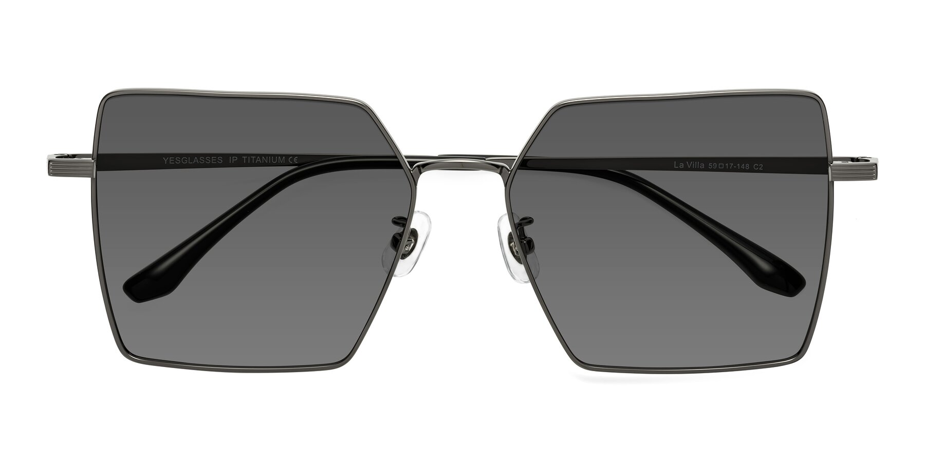 Folded Front of La Villa in Gunmetal with Medium Gray Tinted Lenses