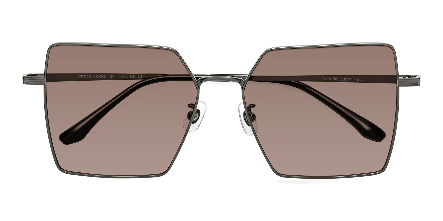 Folded Front of La Villa in Gunmetal with Medium Brown Tinted Lenses