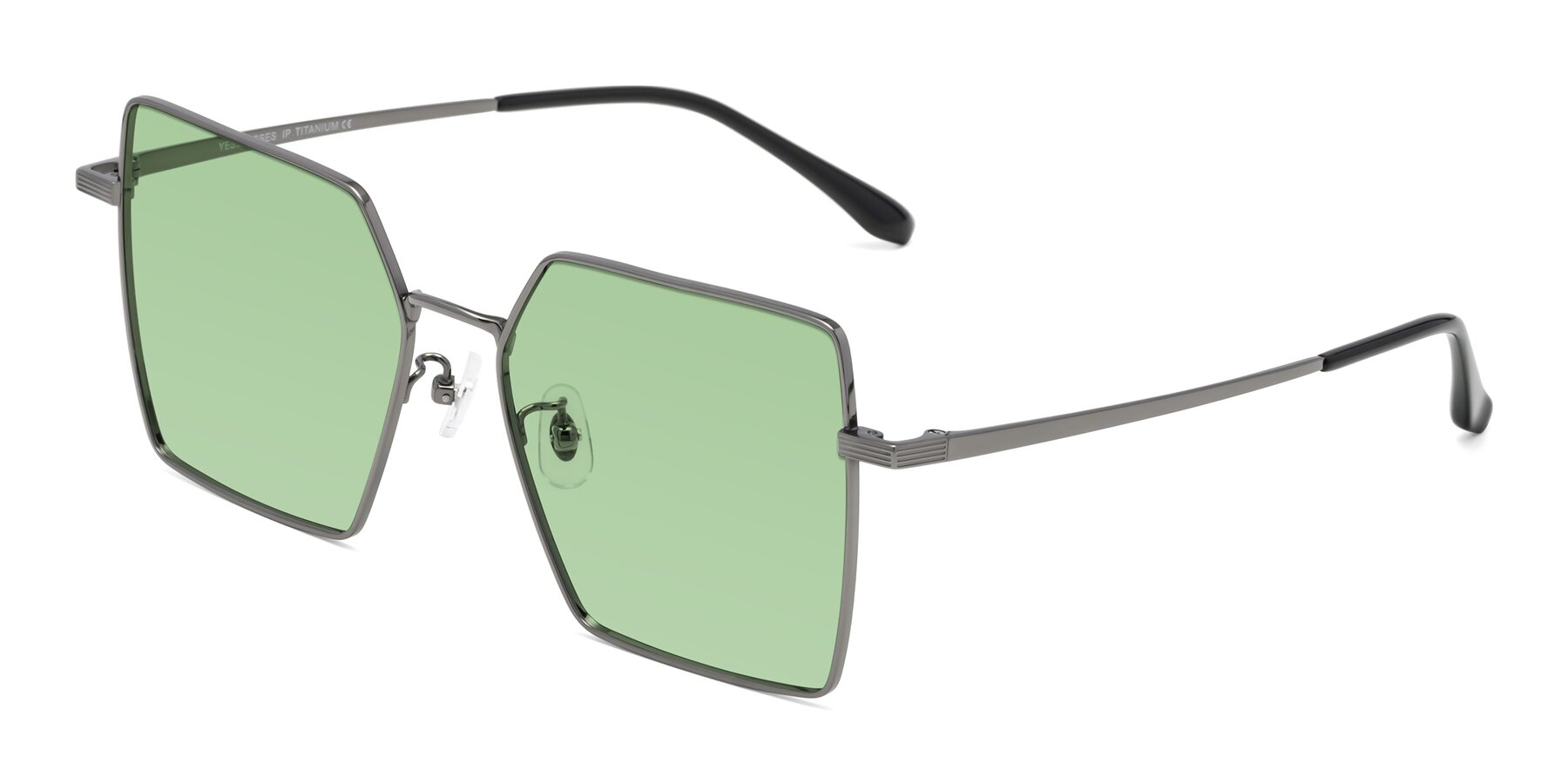 Angle of La Villa in Gunmetal with Medium Green Tinted Lenses