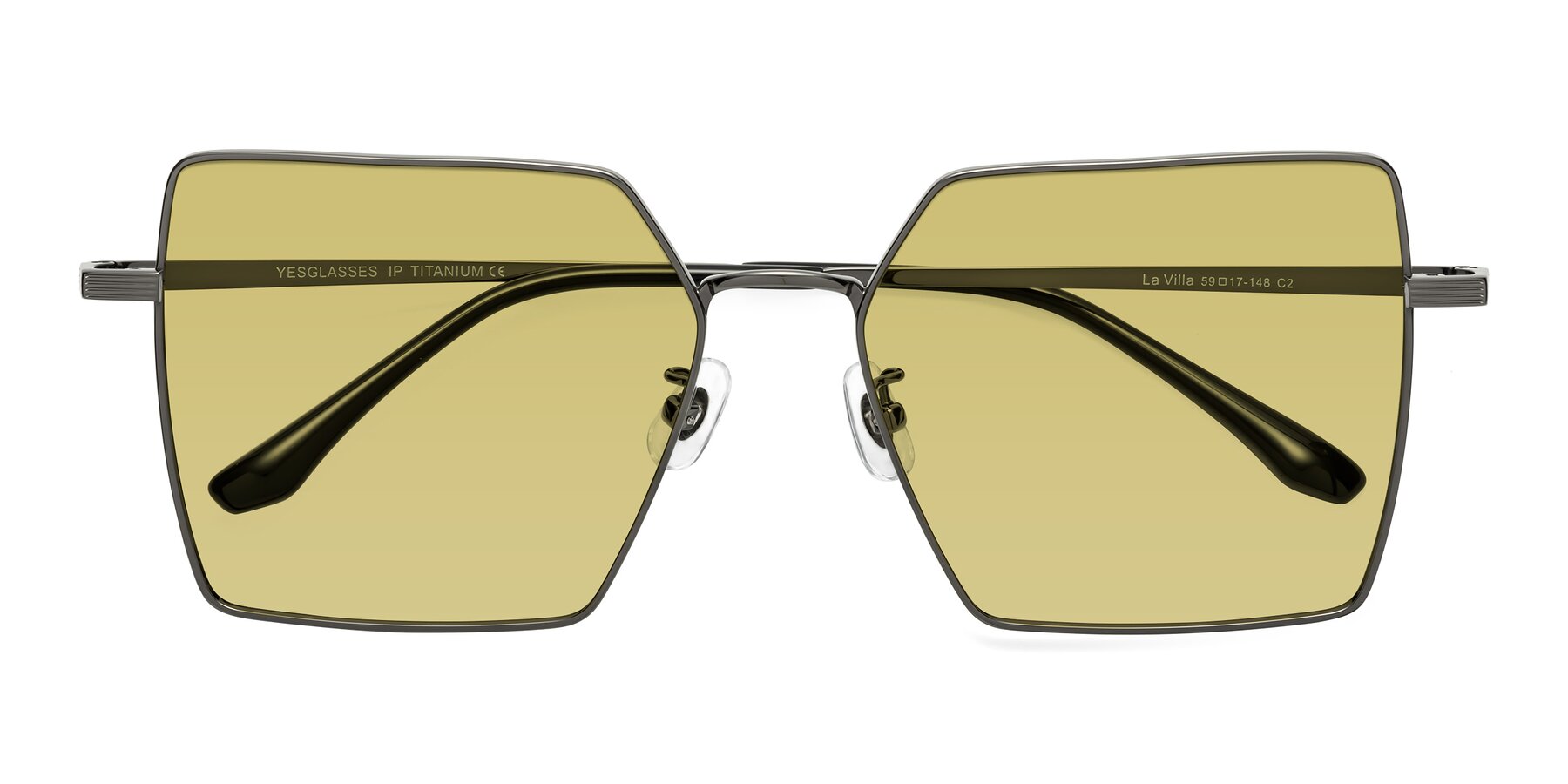 Folded Front of La Villa in Gunmetal with Medium Champagne Tinted Lenses