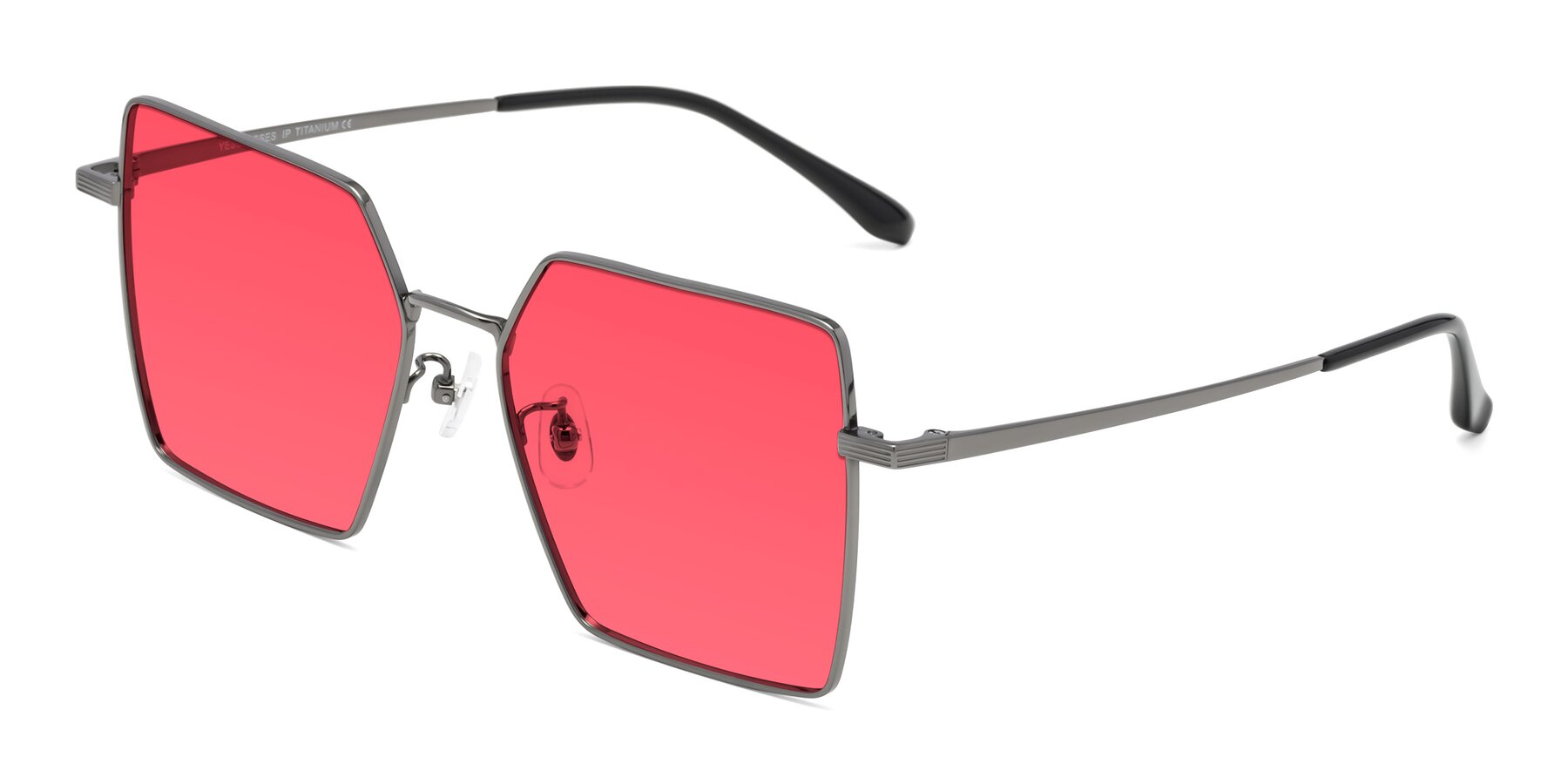 Angle of La Villa in Gunmetal with Red Tinted Lenses