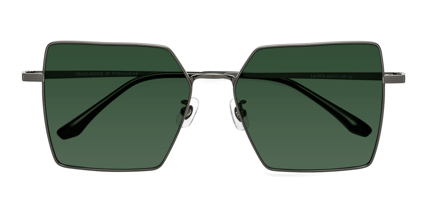 Folded Front of La Villa in Gunmetal with Green Tinted Lenses