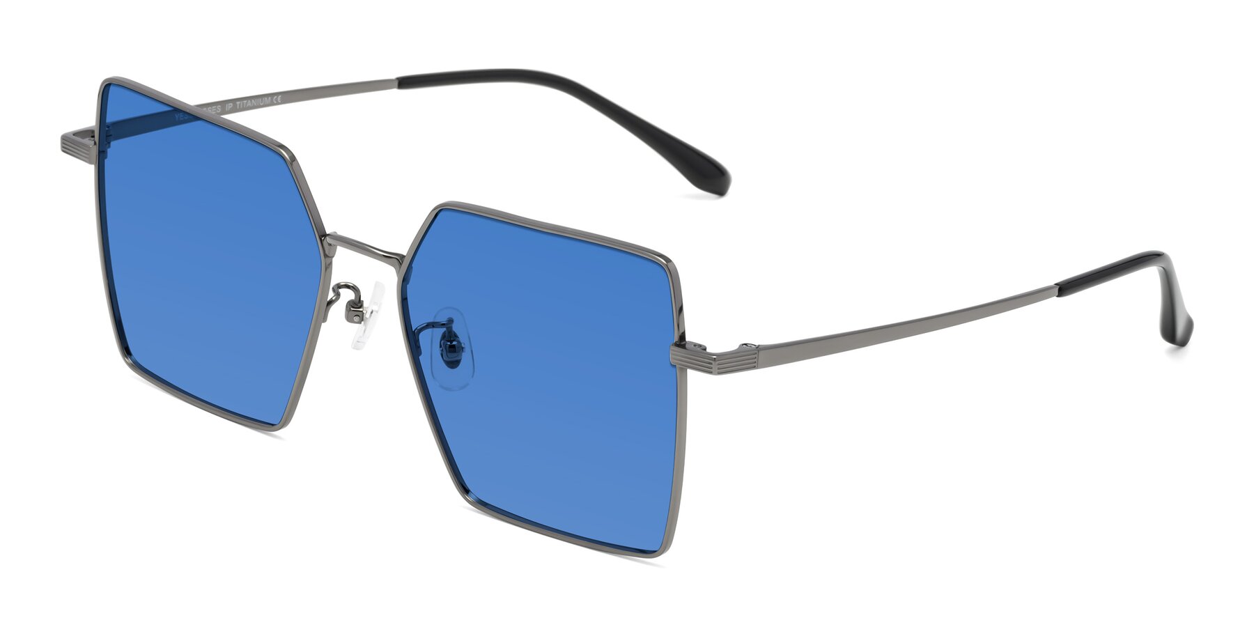 Angle of La Villa in Gunmetal with Blue Tinted Lenses