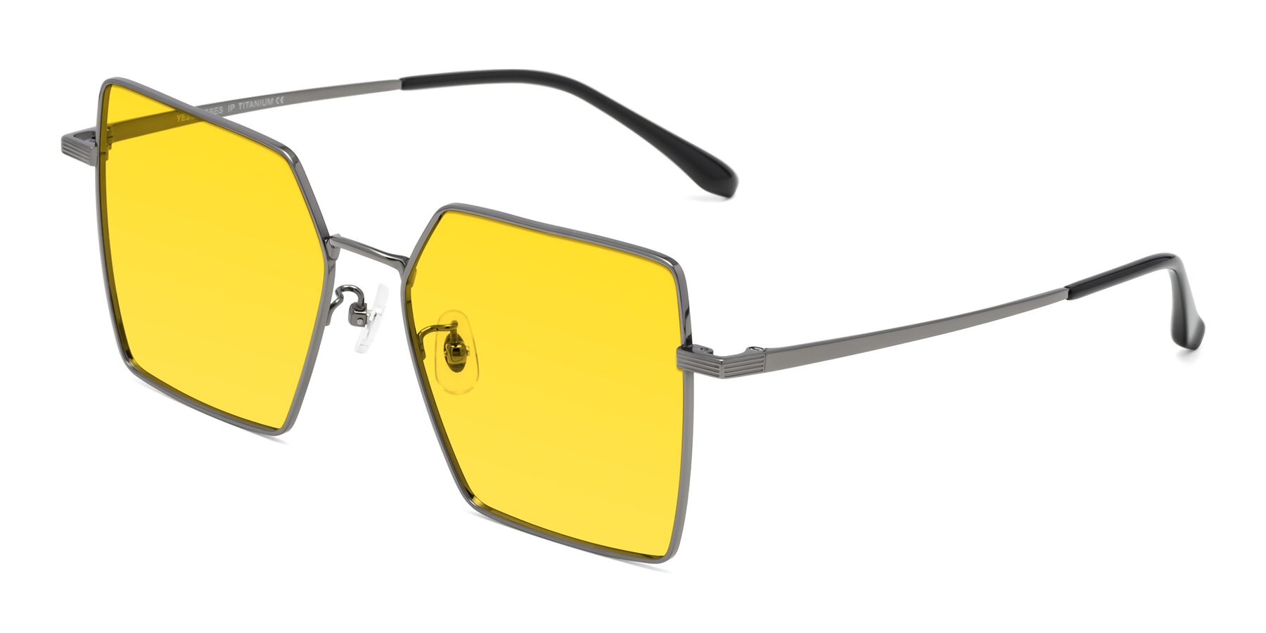 Angle of La Villa in Gunmetal with Yellow Tinted Lenses