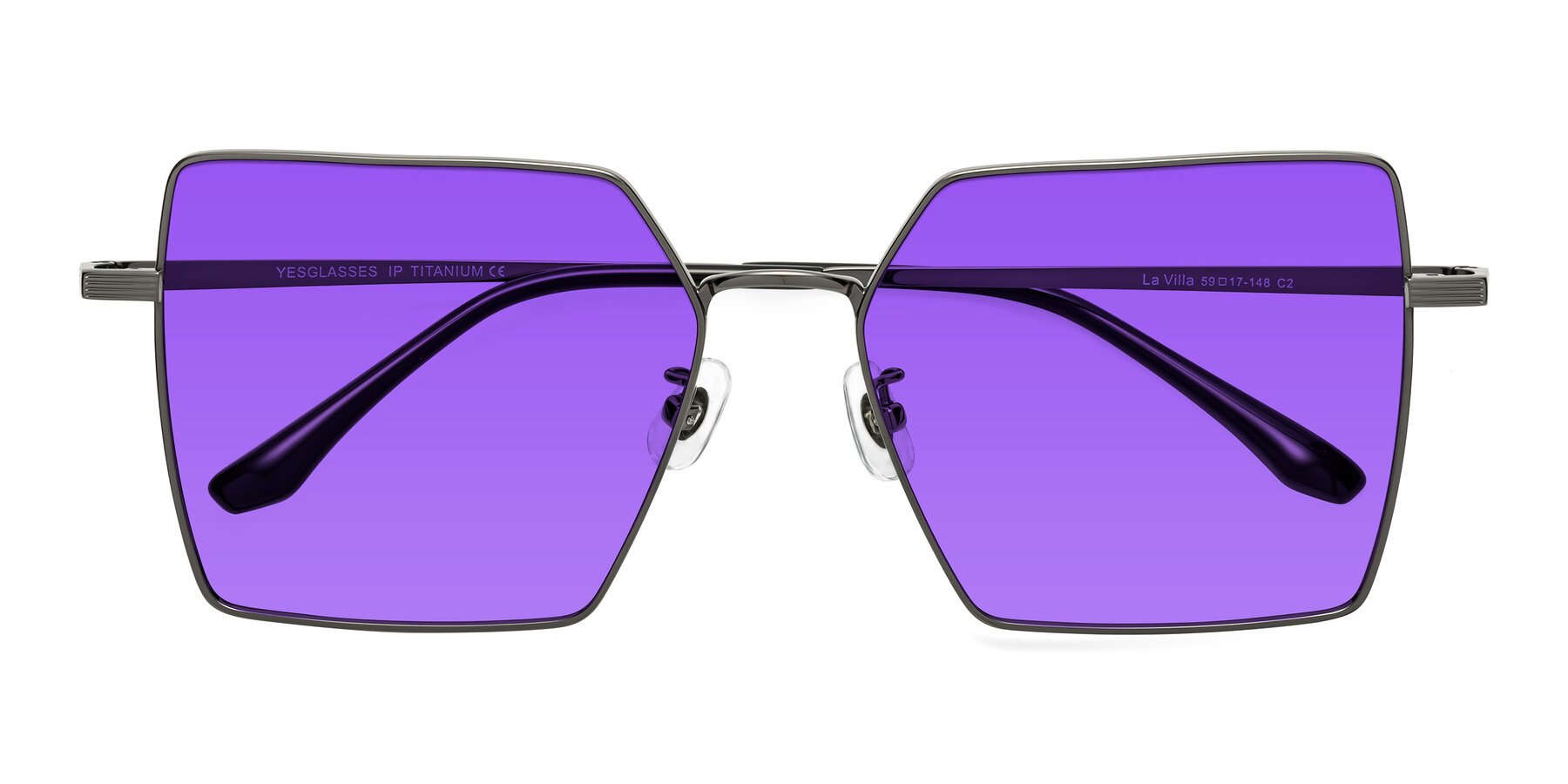 Folded Front of La Villa in Gunmetal with Purple Tinted Lenses
