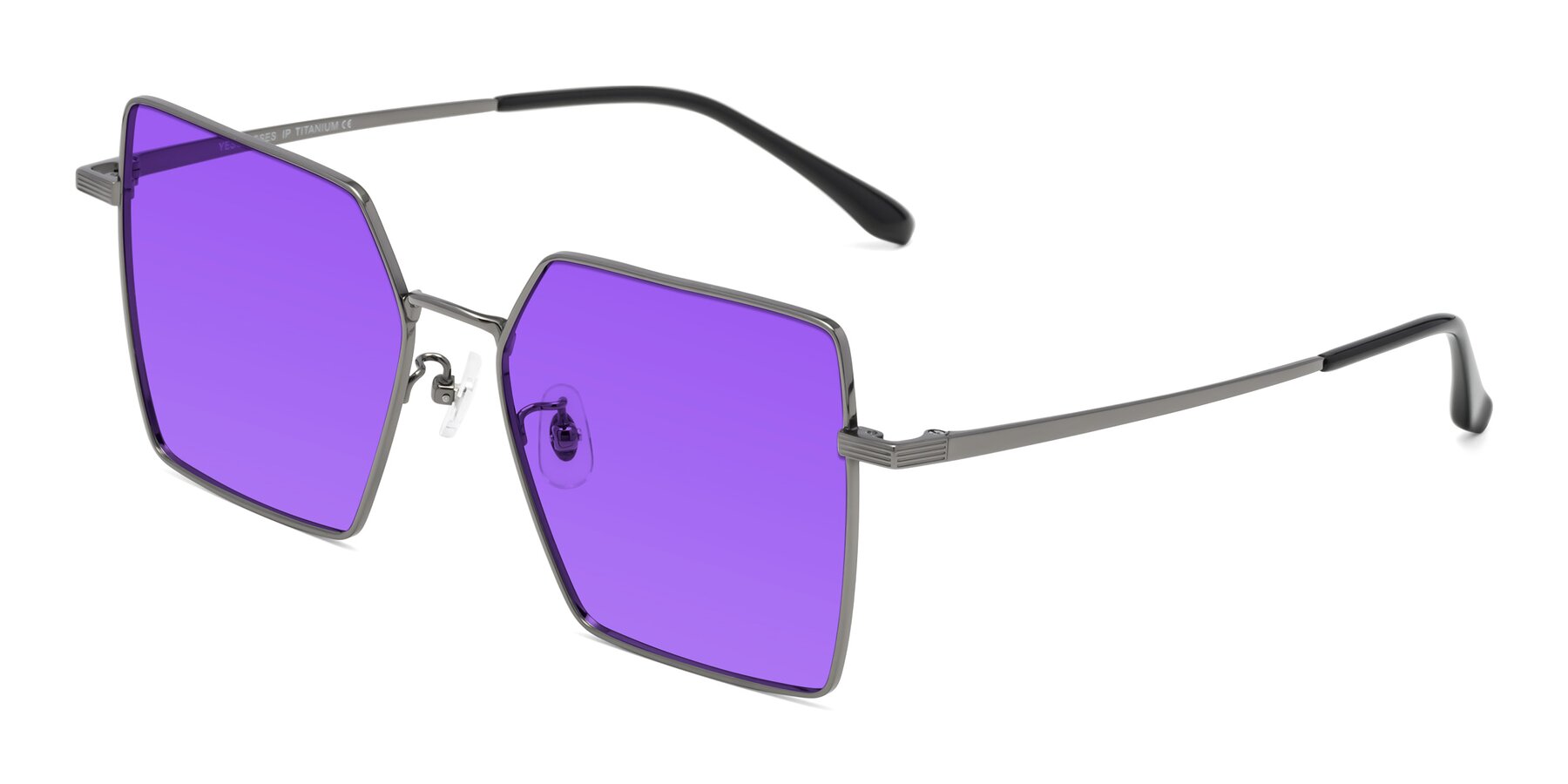 Angle of La Villa in Gunmetal with Purple Tinted Lenses