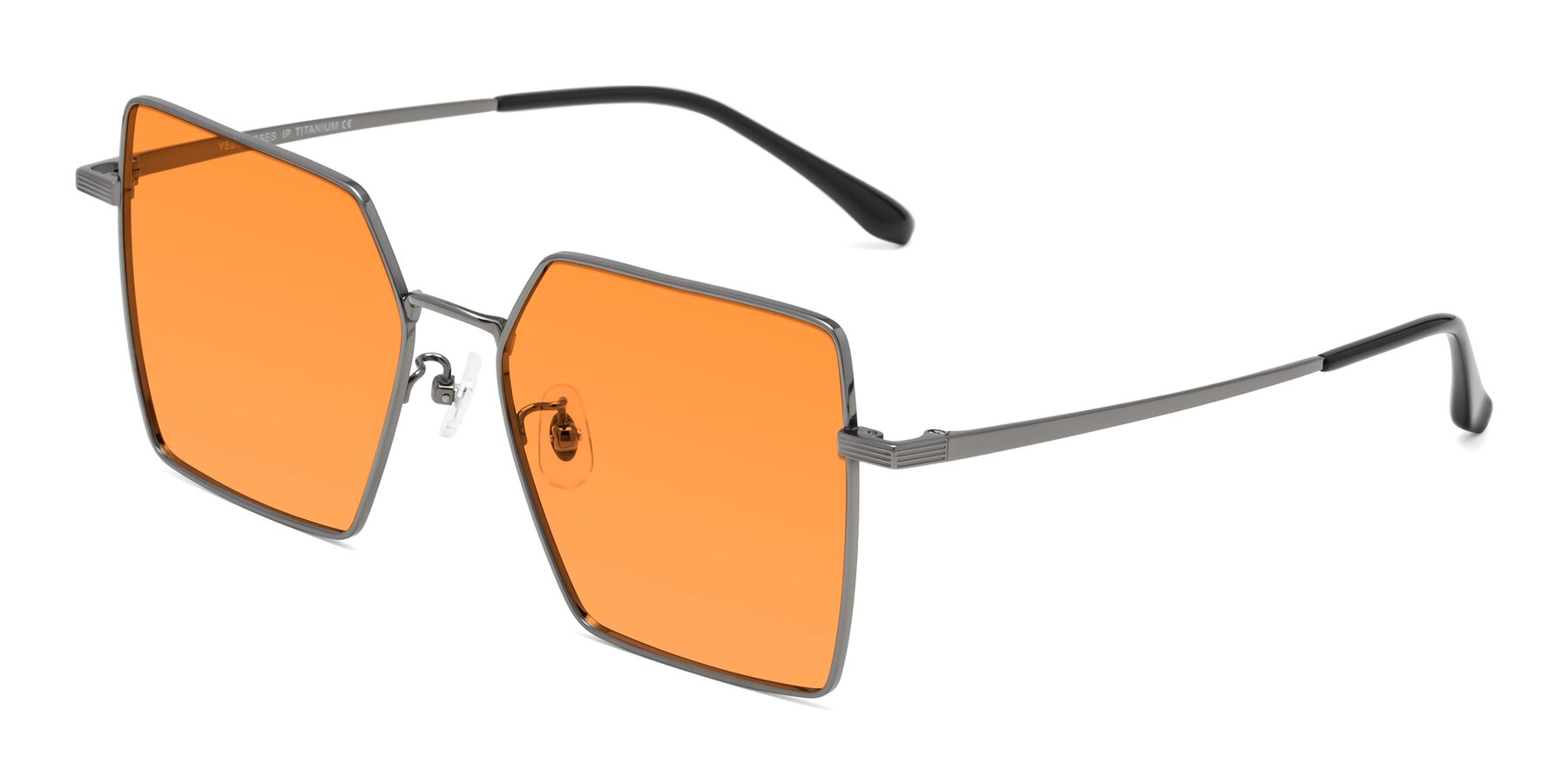 Angle of La Villa in Gunmetal with Orange Tinted Lenses