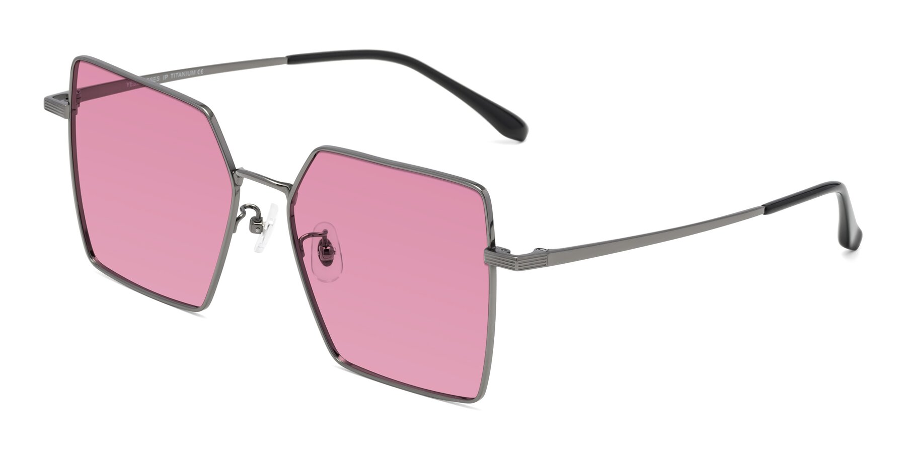 Angle of La Villa in Gunmetal with Medium Wine Tinted Lenses