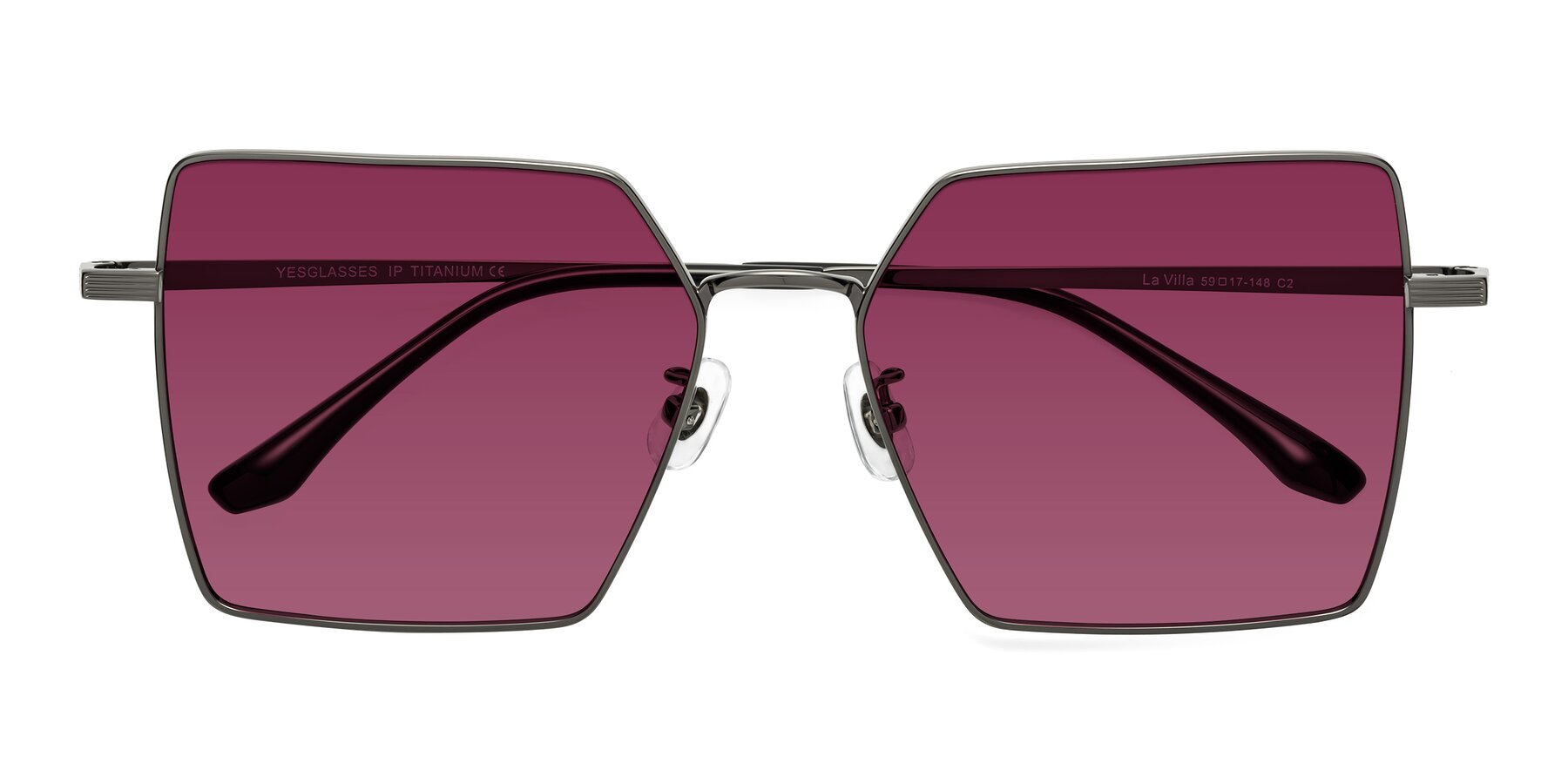 Folded Front of La Villa in Gunmetal with Wine Tinted Lenses