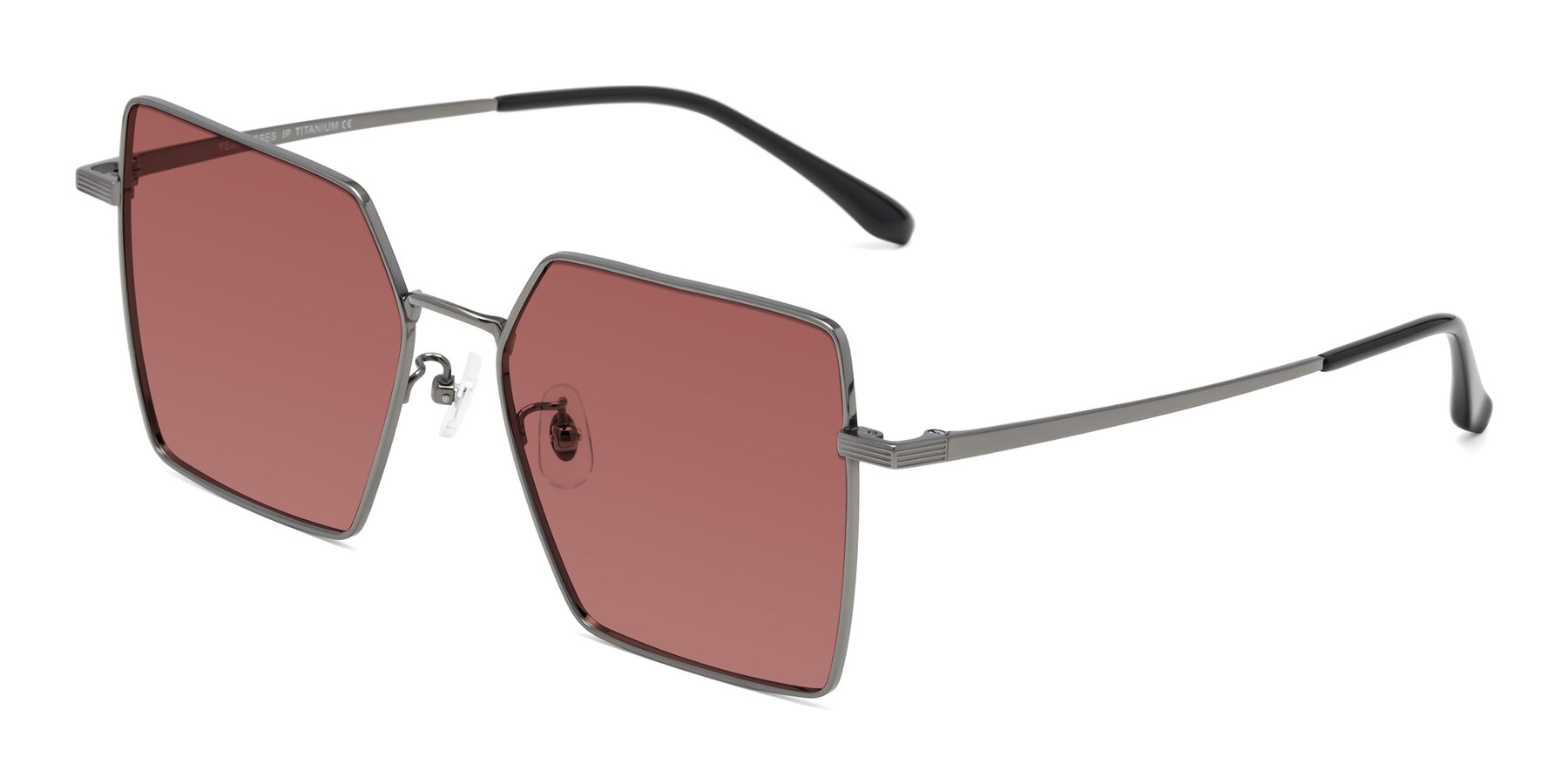 Angle of La Villa in Gunmetal with Garnet Tinted Lenses