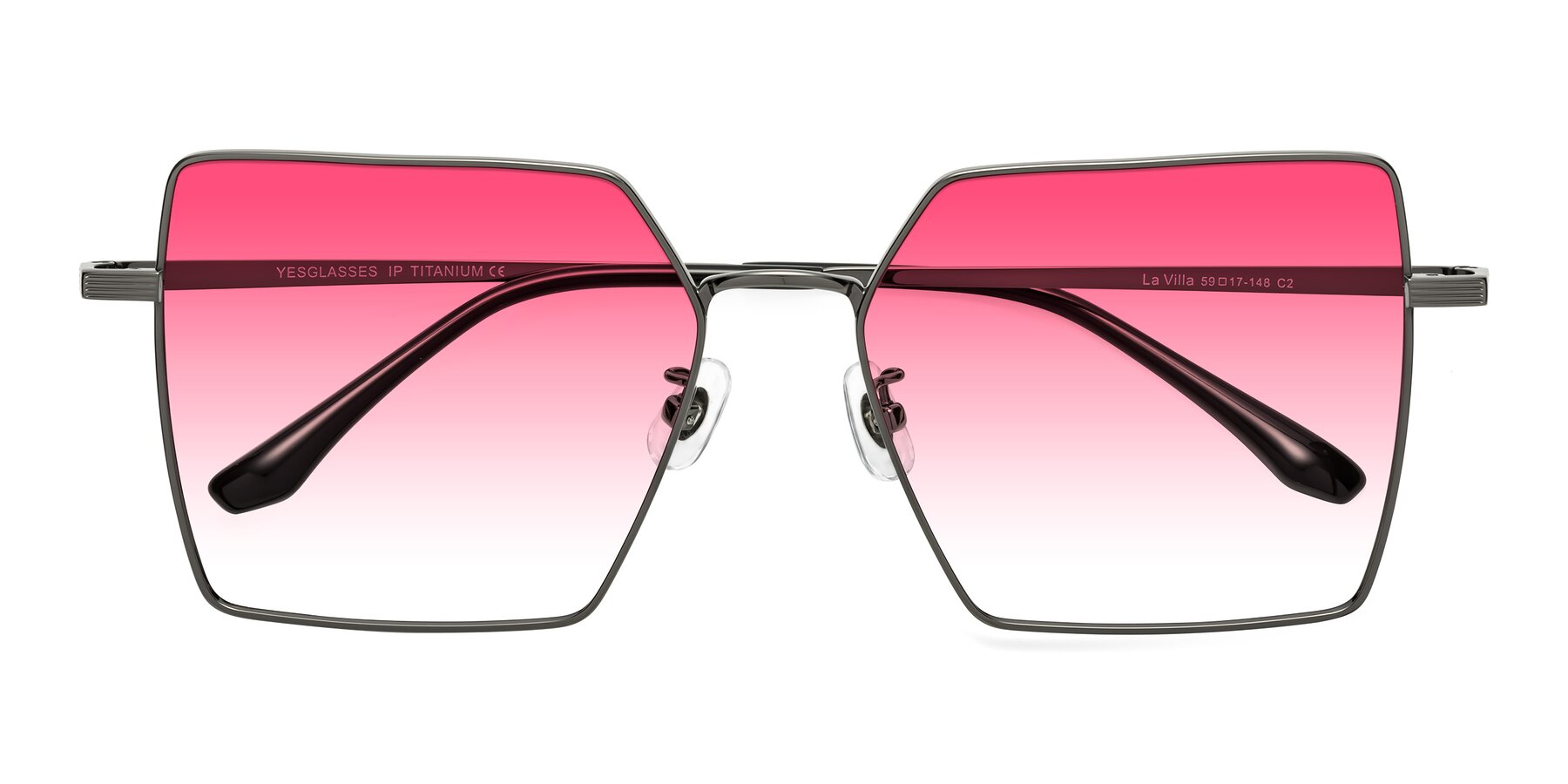 Folded Front of La Villa in Gunmetal with Pink Gradient Lenses