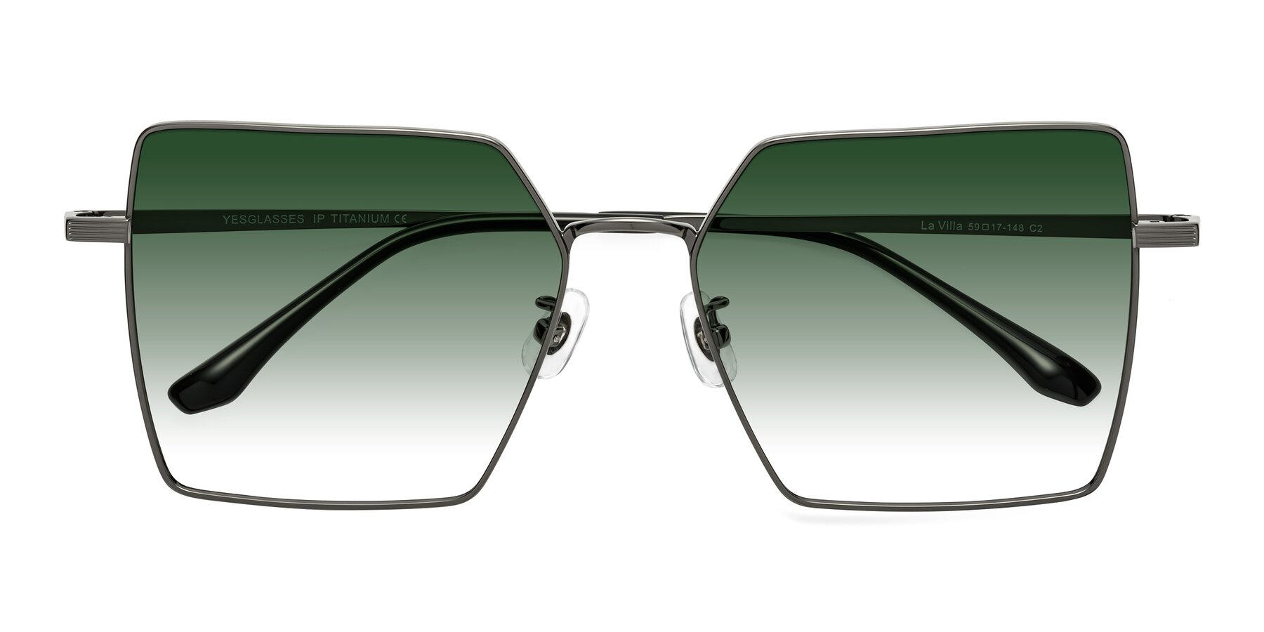 Folded Front of La Villa in Gunmetal with Green Gradient Lenses