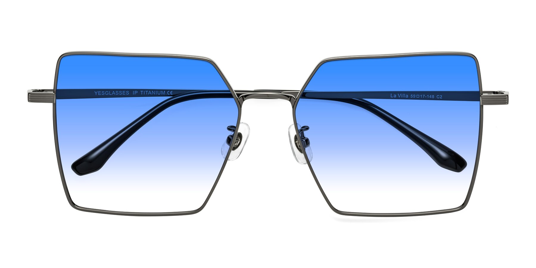 Folded Front of La Villa in Gunmetal with Blue Gradient Lenses