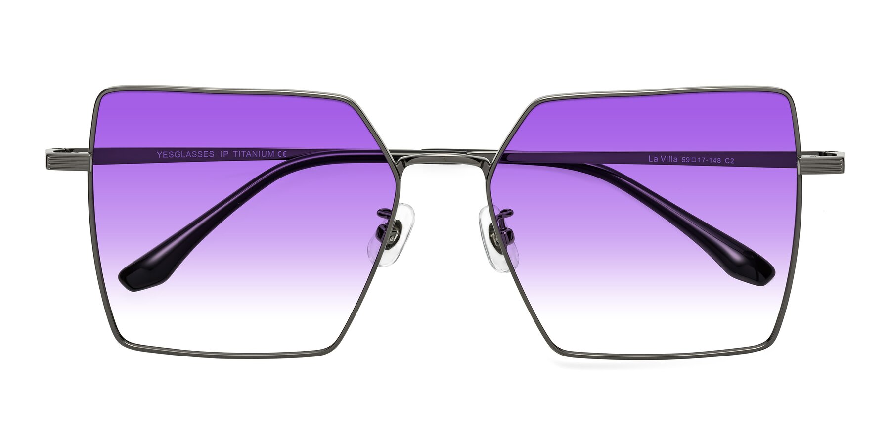 Folded Front of La Villa in Gunmetal with Purple Gradient Lenses