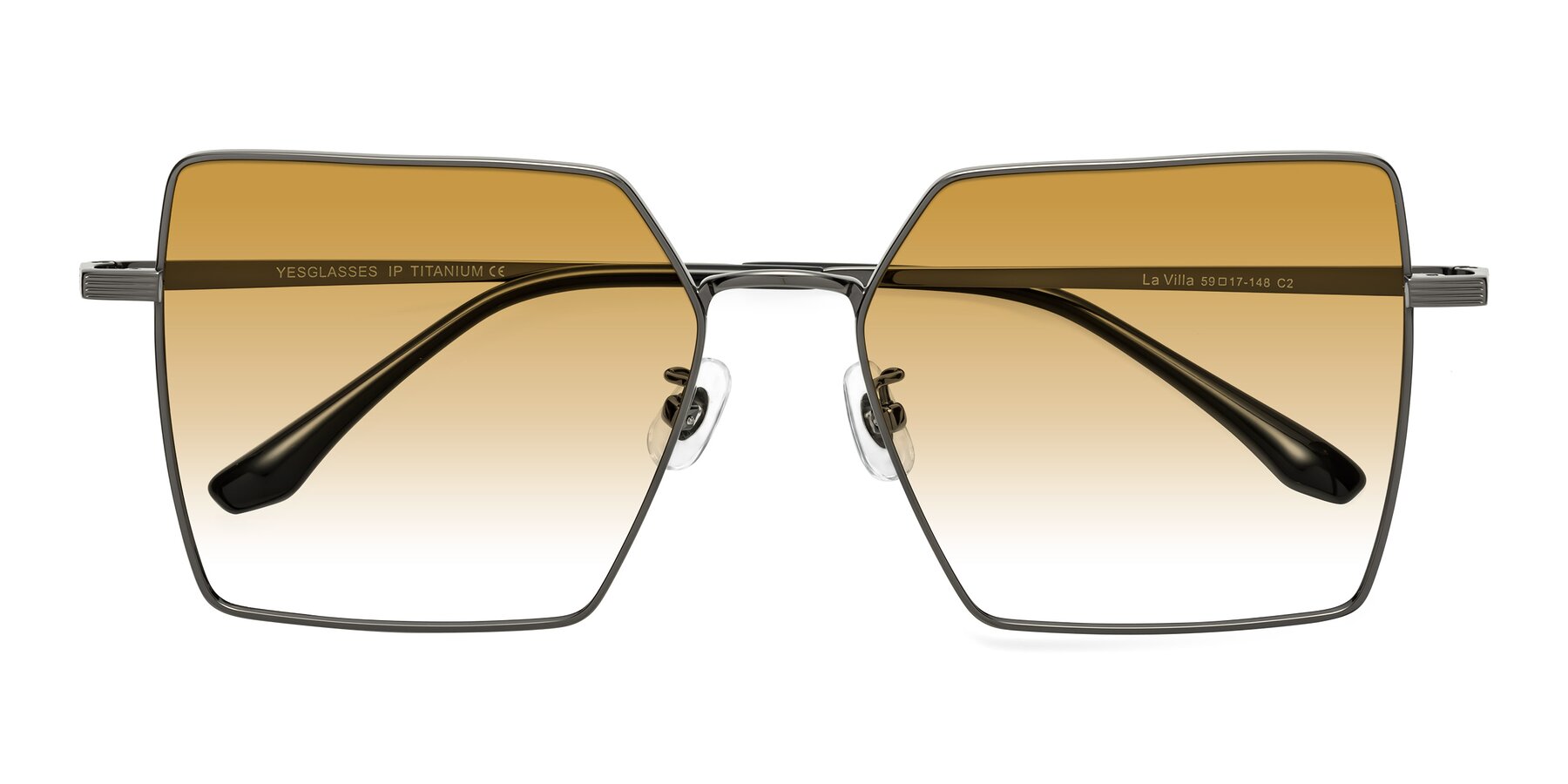 Folded Front of La Villa in Gunmetal with Champagne Gradient Lenses