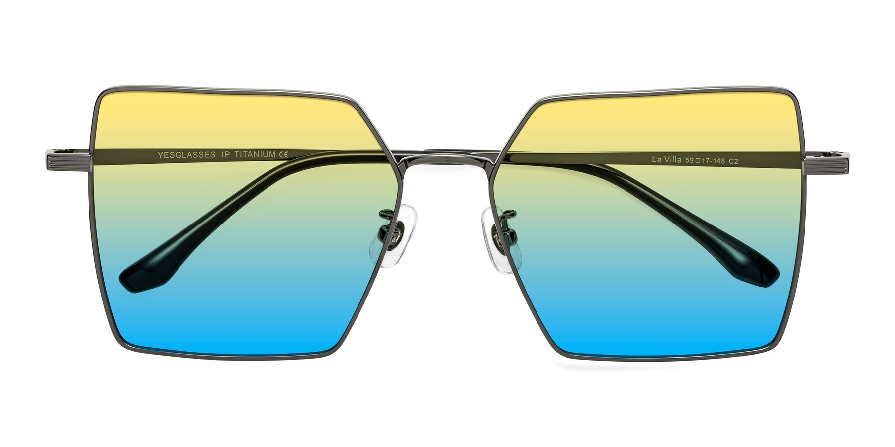 Folded Front of La Villa in Gunmetal with Yellow / Blue Gradient Lenses