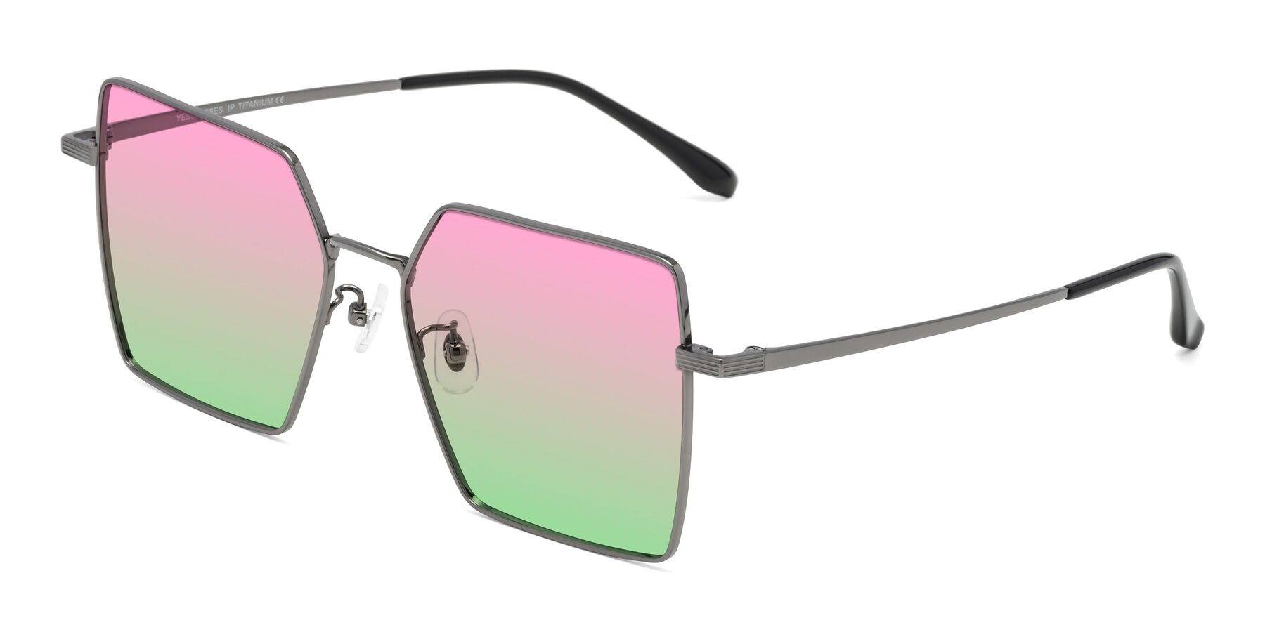 Angle of La Villa in Gunmetal with Pink / Green Gradient Lenses
