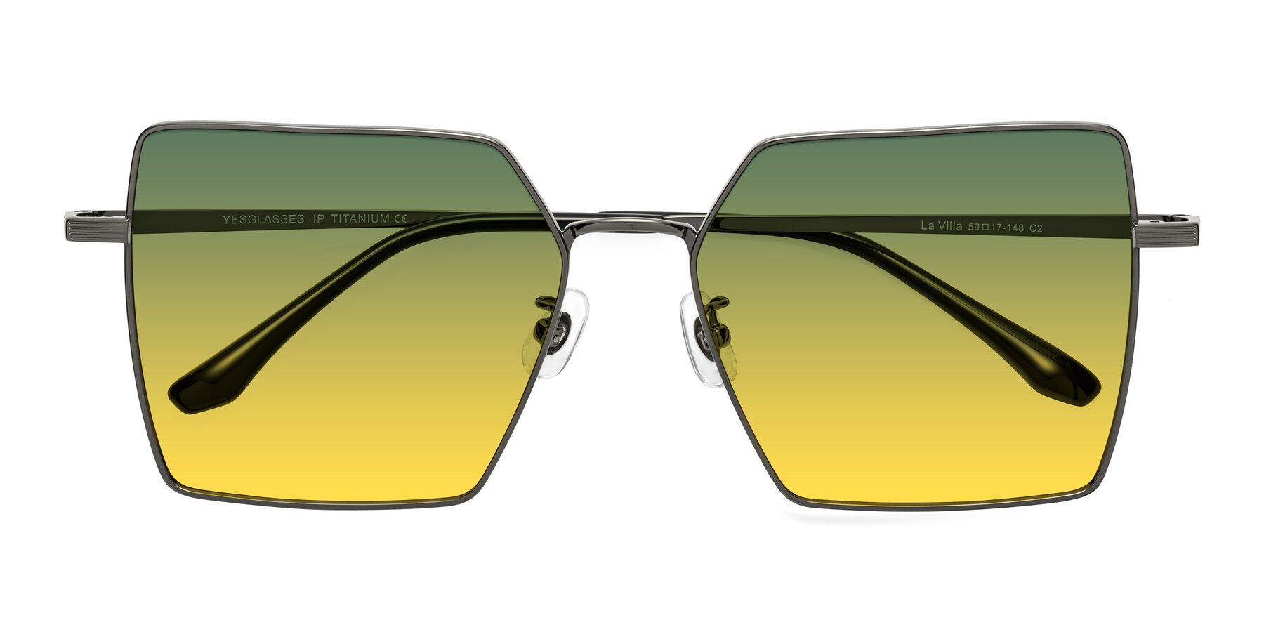 Folded Front of La Villa in Gunmetal with Green / Yellow Gradient Lenses