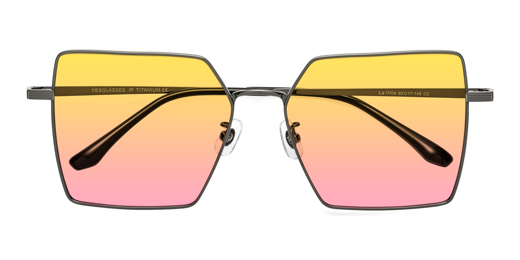 Folded Front of La Villa in Gunmetal with Yellow / Pink Gradient Lenses