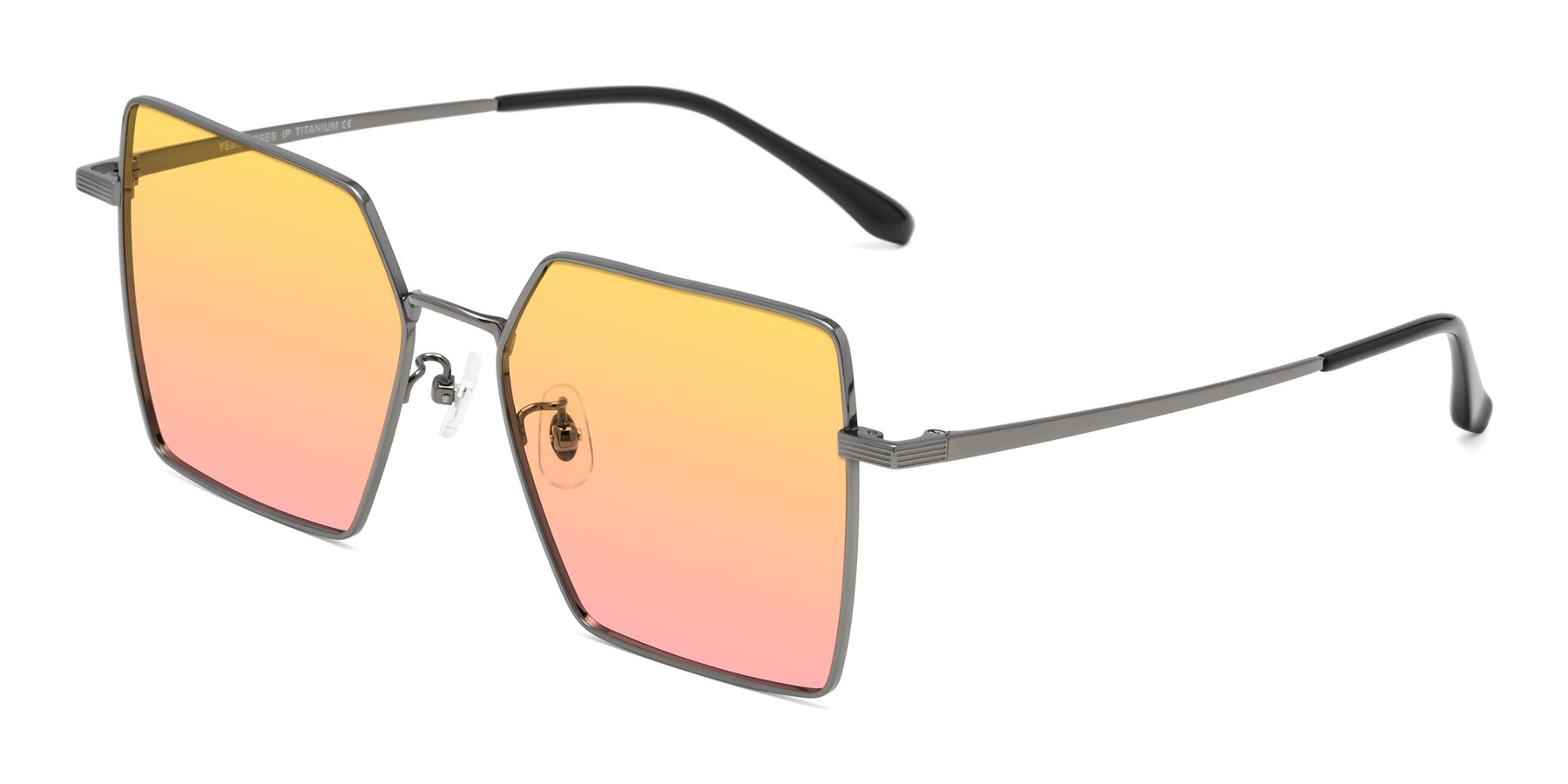 Angle of La Villa in Gunmetal with Yellow / Pink Gradient Lenses