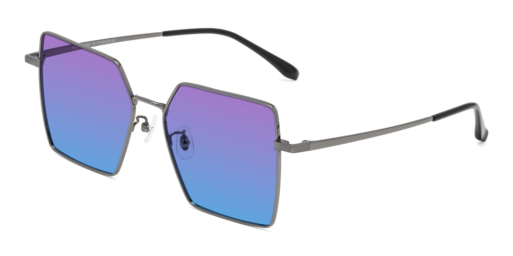 Angle of La Villa in Gunmetal with Purple / Blue Gradient Lenses