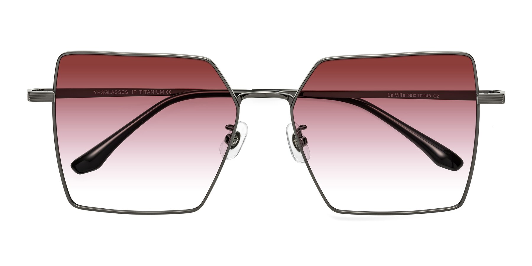 Folded Front of La Villa in Gunmetal with Garnet Gradient Lenses