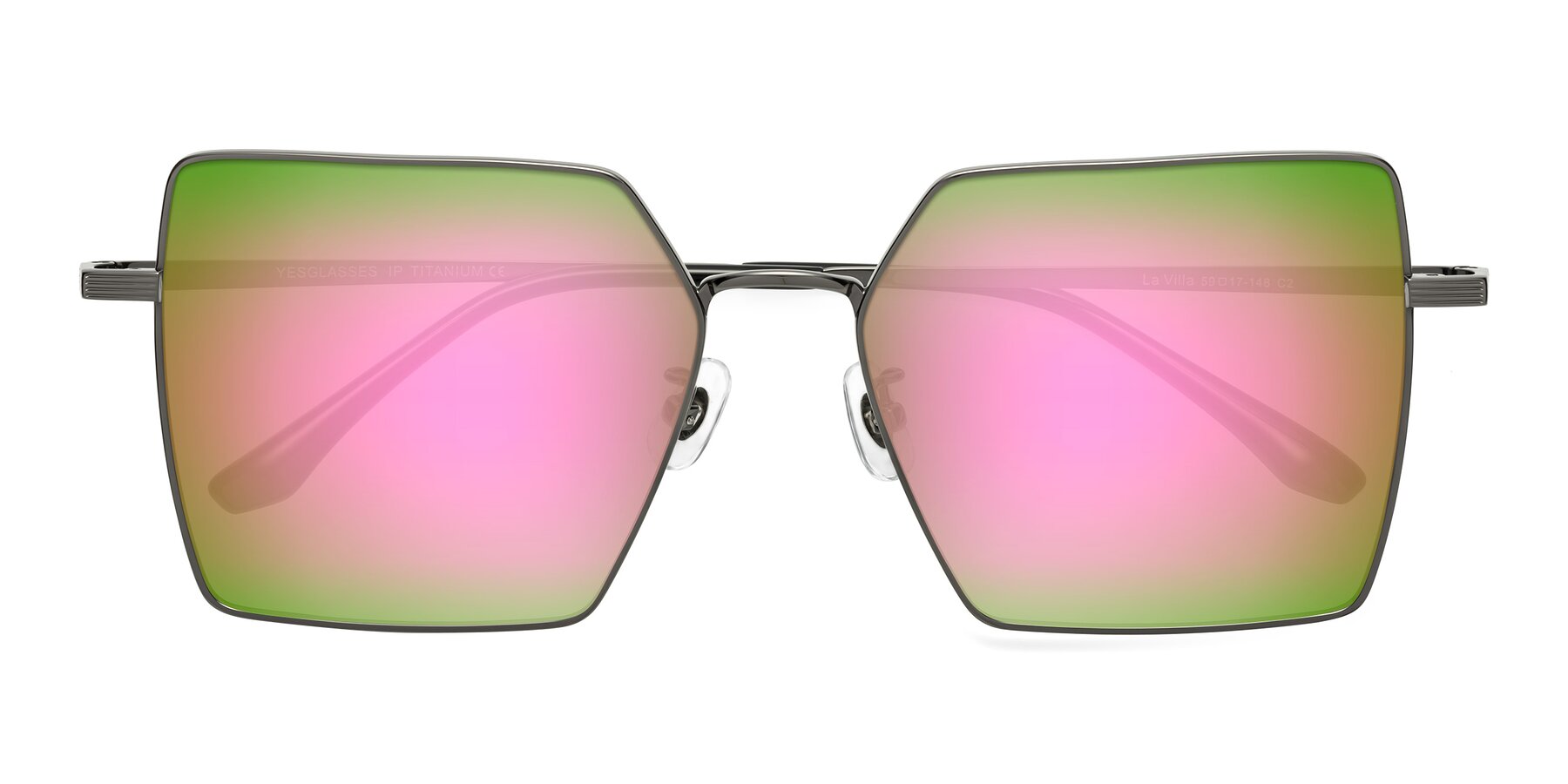 Folded Front of La Villa in Gunmetal with Pink Mirrored Lenses
