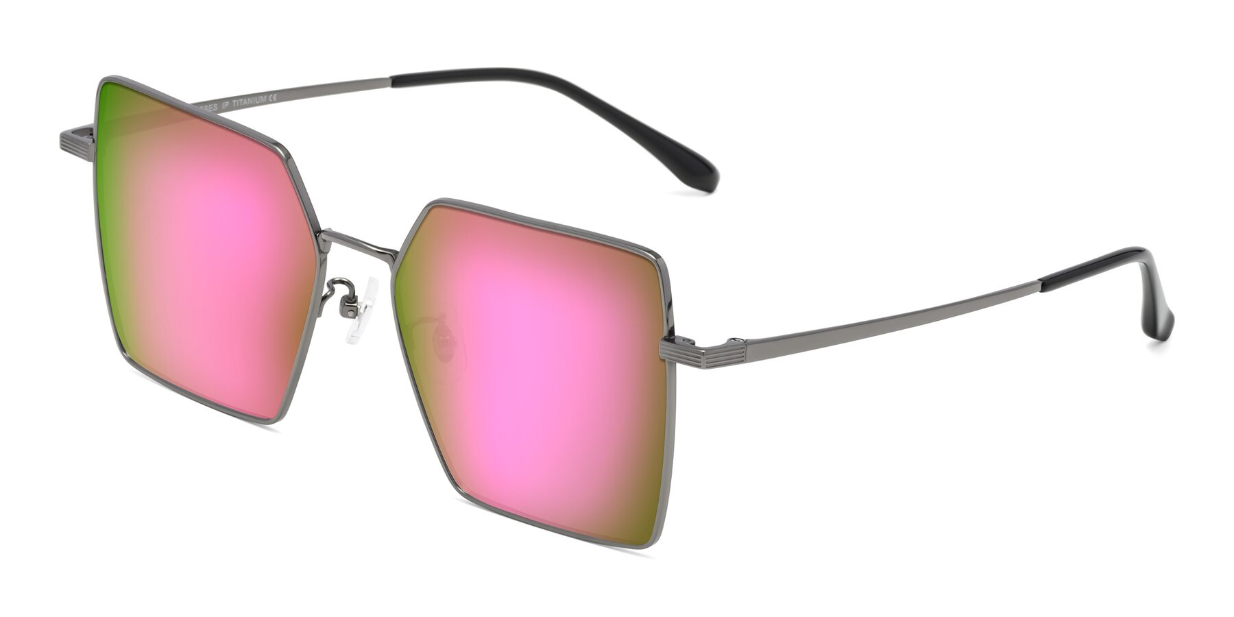 Angle of La Villa in Gunmetal with Pink Mirrored Lenses
