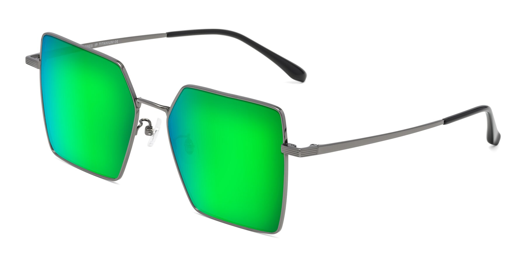 Angle of La Villa in Gunmetal with Green Mirrored Lenses