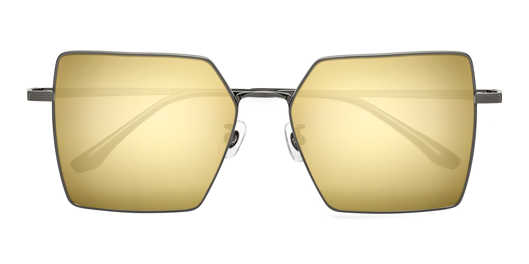 Folded Front of La Villa in Gunmetal with Gold Mirrored Lenses
