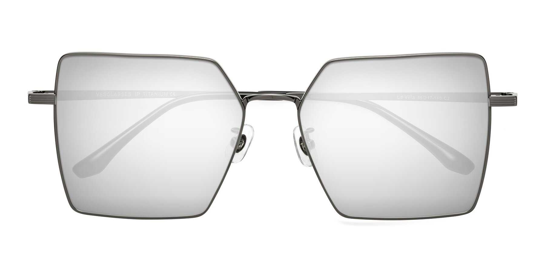 Folded Front of La Villa in Gunmetal with Silver Mirrored Lenses