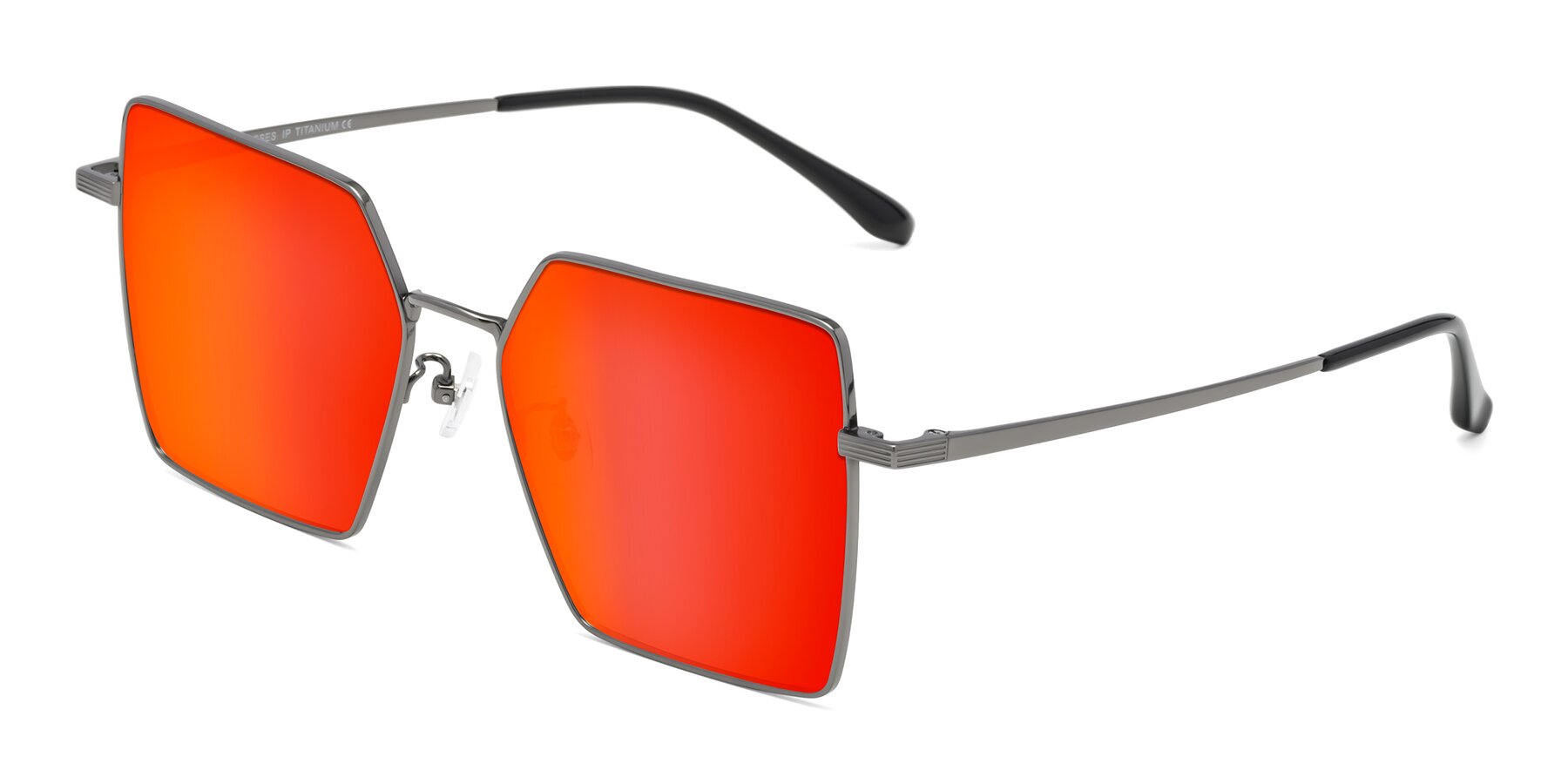 Angle of La Villa in Gunmetal with Red Gold Mirrored Lenses